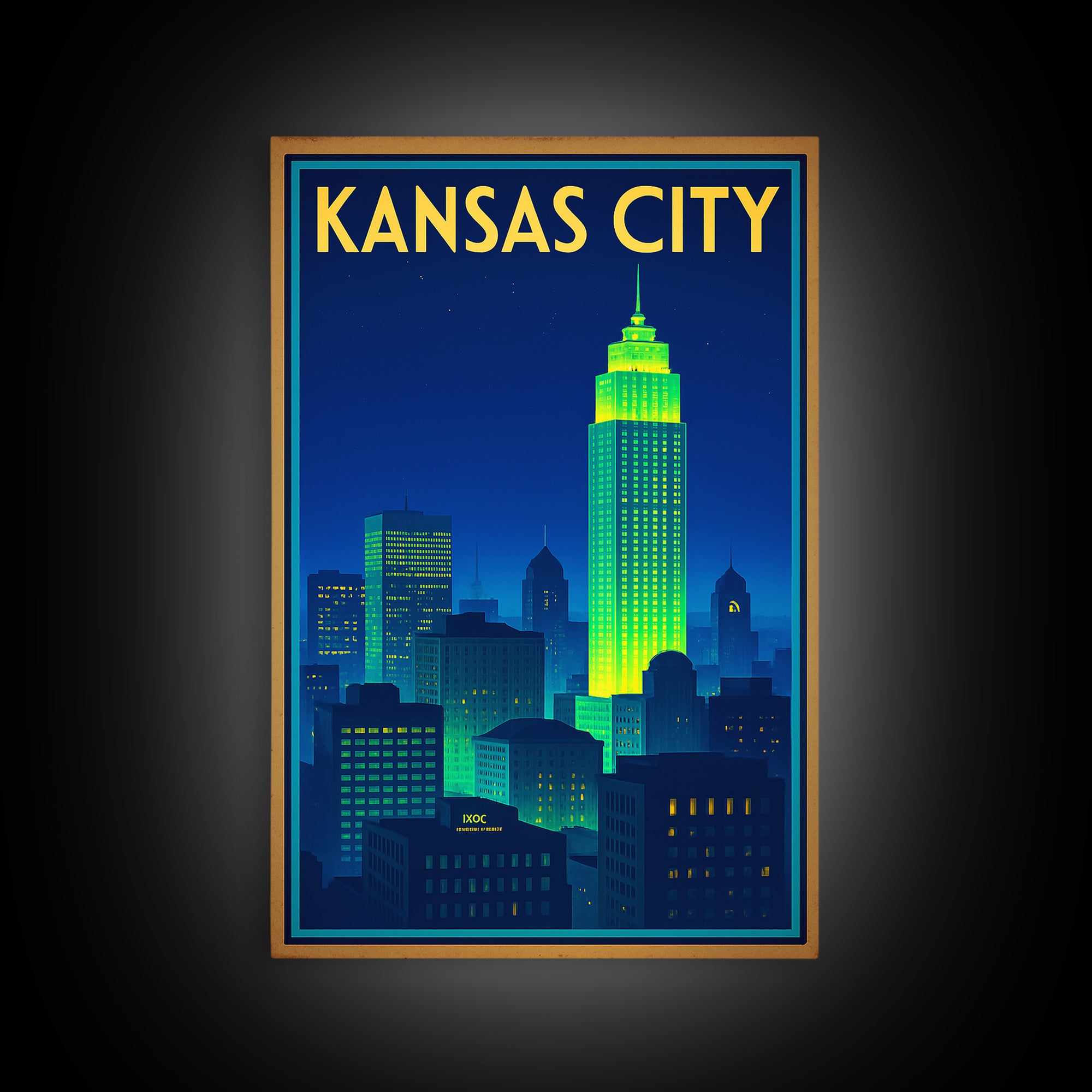Kansas City Travel Poster, Canvas Print, Cyberpunk Style City Art, Kansas City Poster Print, City Travel Prints, Wanderlust Decor