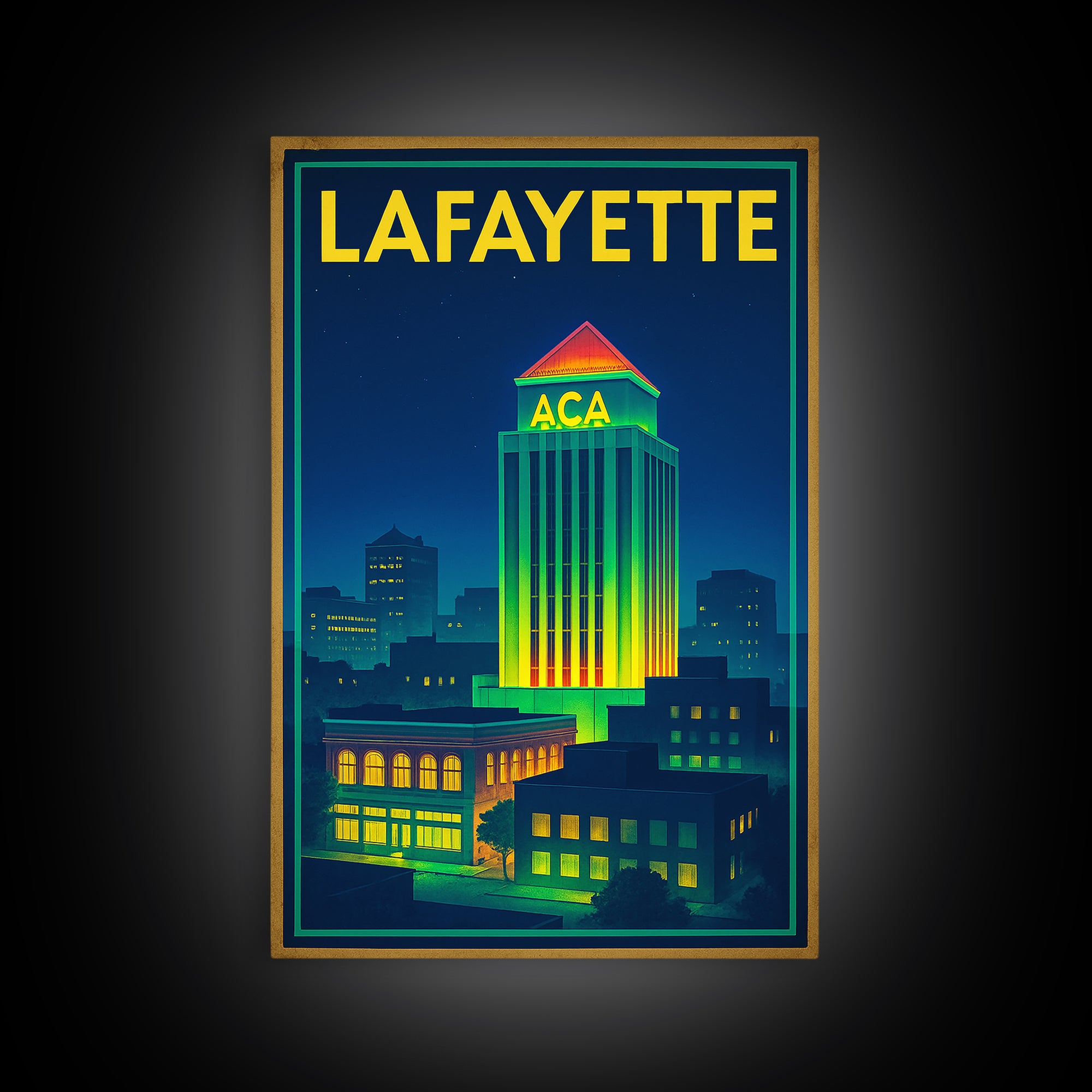 Lafayette Travel Poster, Canvas Print, Electric Night Poster Art, Lafayette Wall Art, Living Room Wall Art, Travel Wall Decor, Design 2