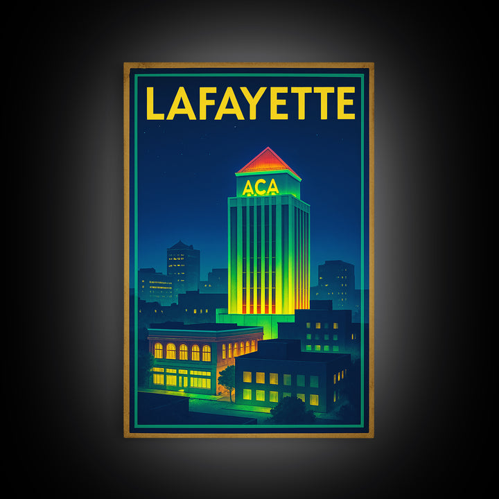 Lafayette Travel Poster, Canvas Print, Electric Night Poster Art, Lafayette Wall Art, Living Room Wall Art, Travel Wall Decor, Design 2