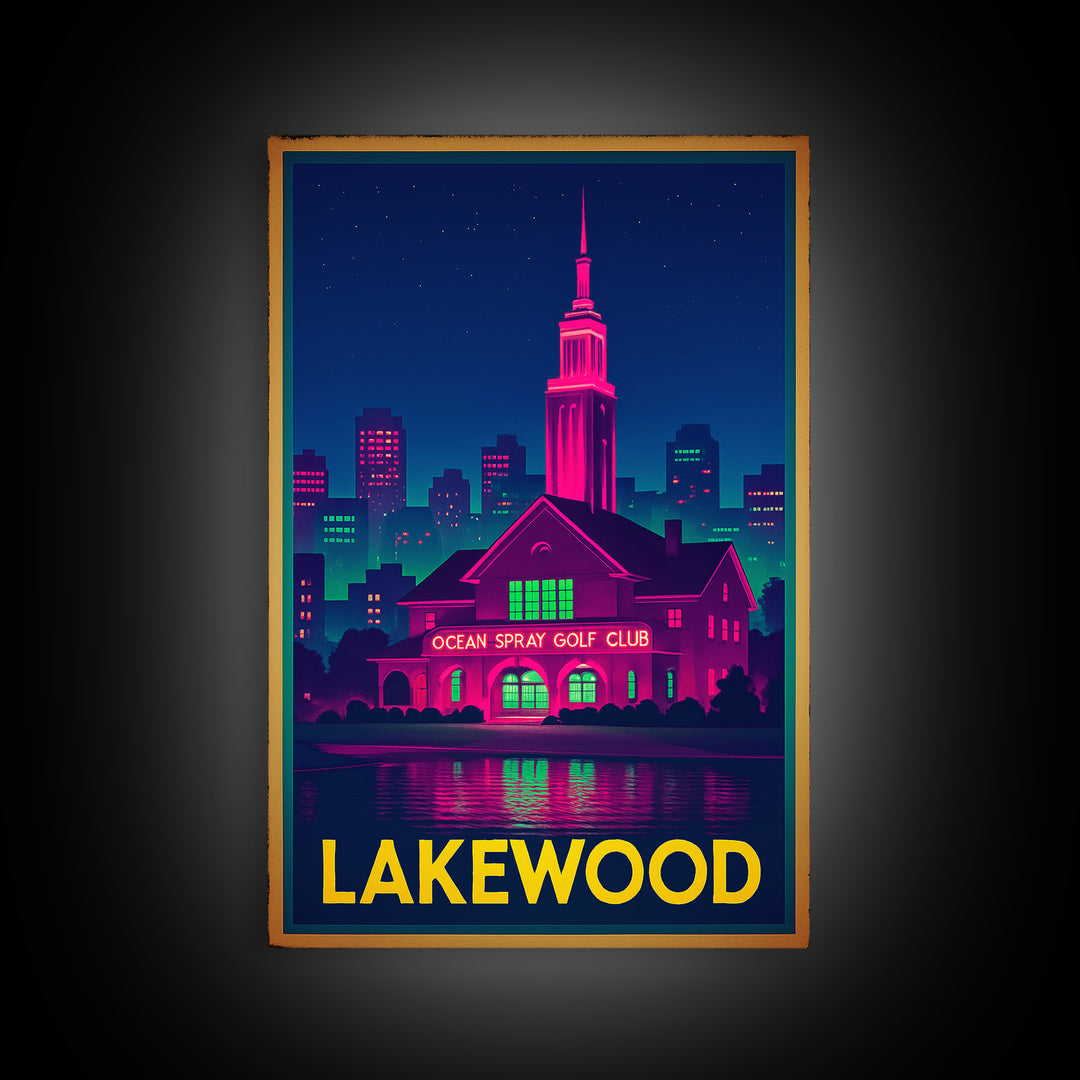 Lakewood Travel Poster, Framed Canvas Print, Cyberpunk Style City Art, Lakewood Travel Art, City Travel Prints, City Illustration