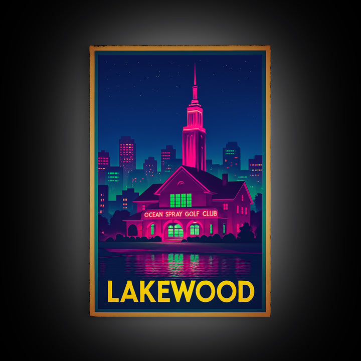 Lakewood Travel Poster, Framed Canvas Print, Cyberpunk Style City Art, Lakewood Travel Art, City Travel Prints, City Illustration