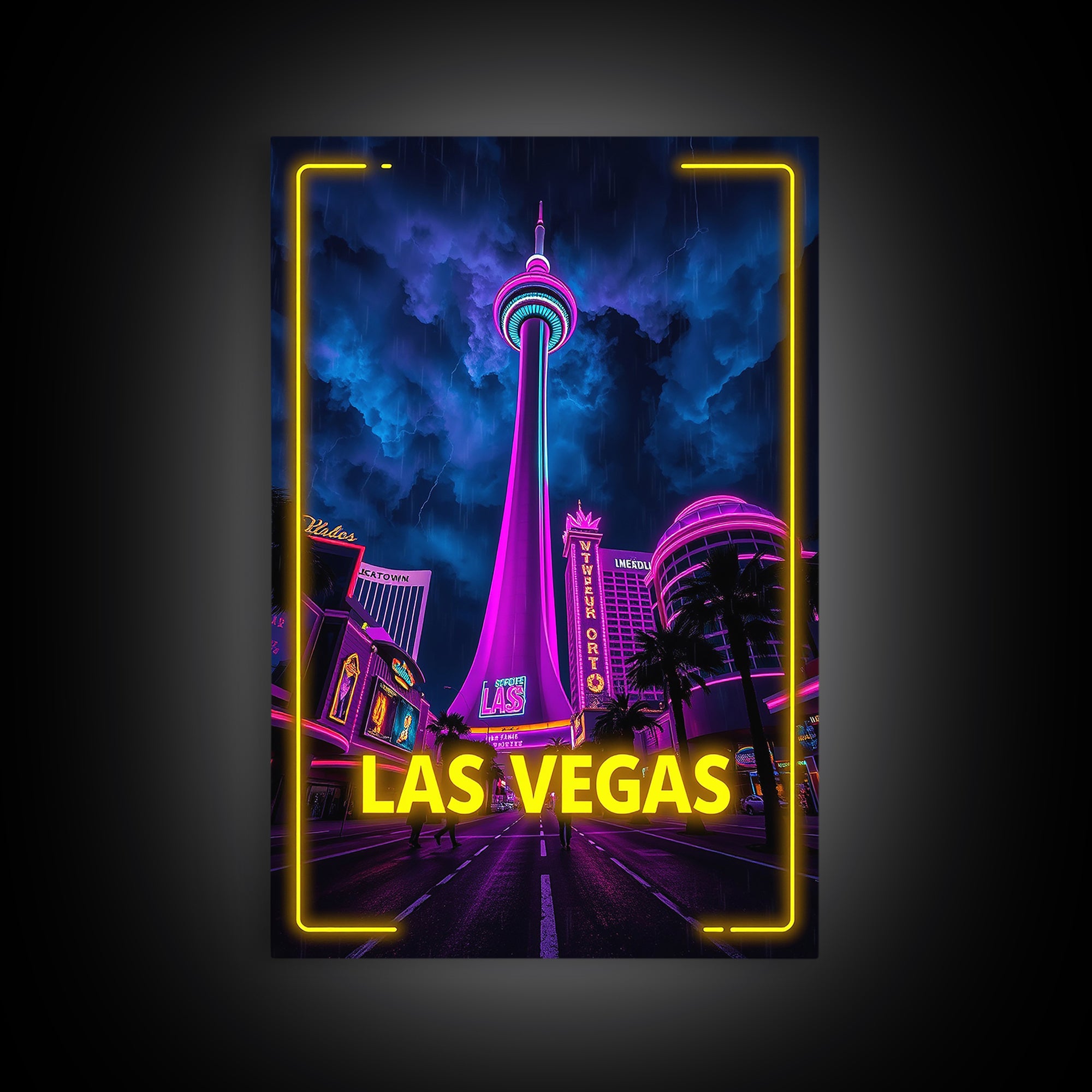 Las Vegas Travel Poster, Canvas Print, Neon City Skyline Wall Art, Las Vegas Art Print, City Illustration, Wanderlust Decor, Travel Wall Art