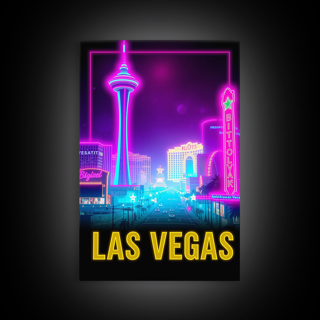 Las Vegas Travel Poster, Canvas Print, Retro Neon Travel Art, Las Vegas City Art, City Art Print, Travel Art Print, Modern Wall Decor