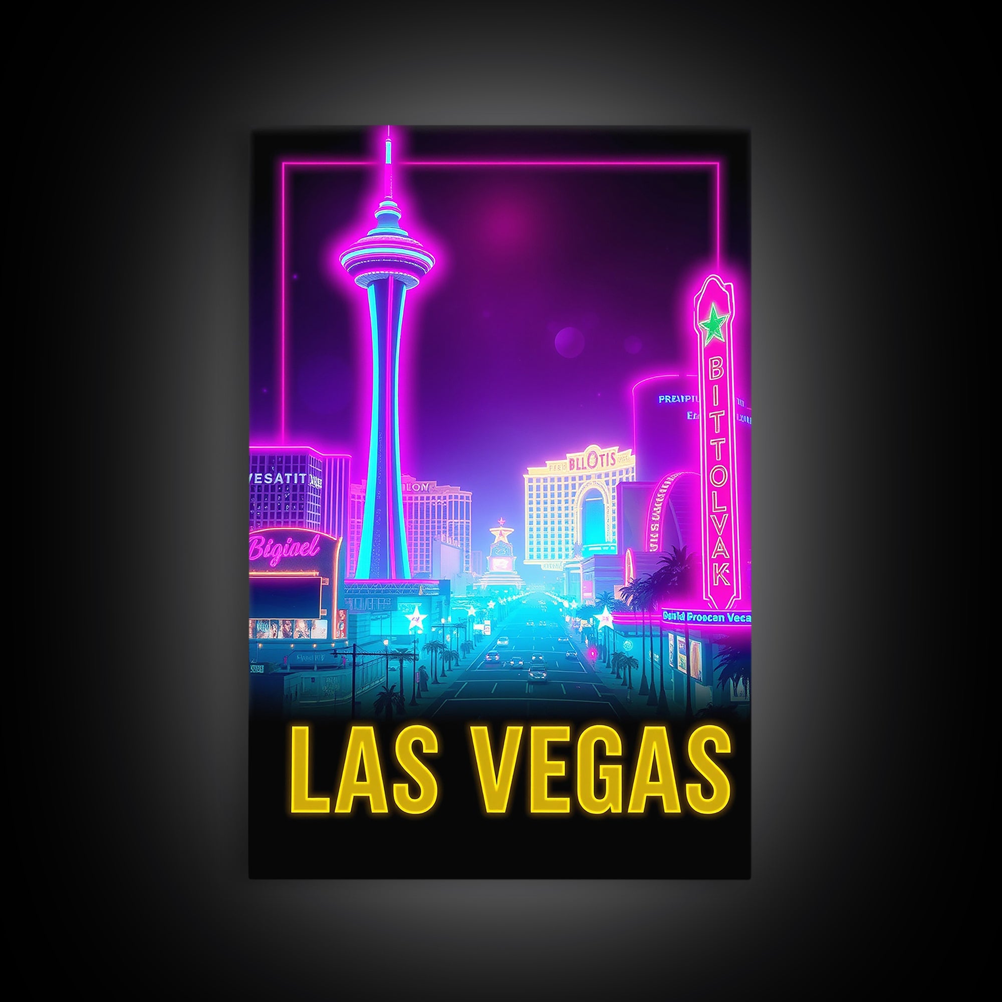Las Vegas Travel Poster, Canvas Print, Retro Neon Travel Art, Las Vegas City Art, City Art Print, Travel Art Print, Modern Wall Decor