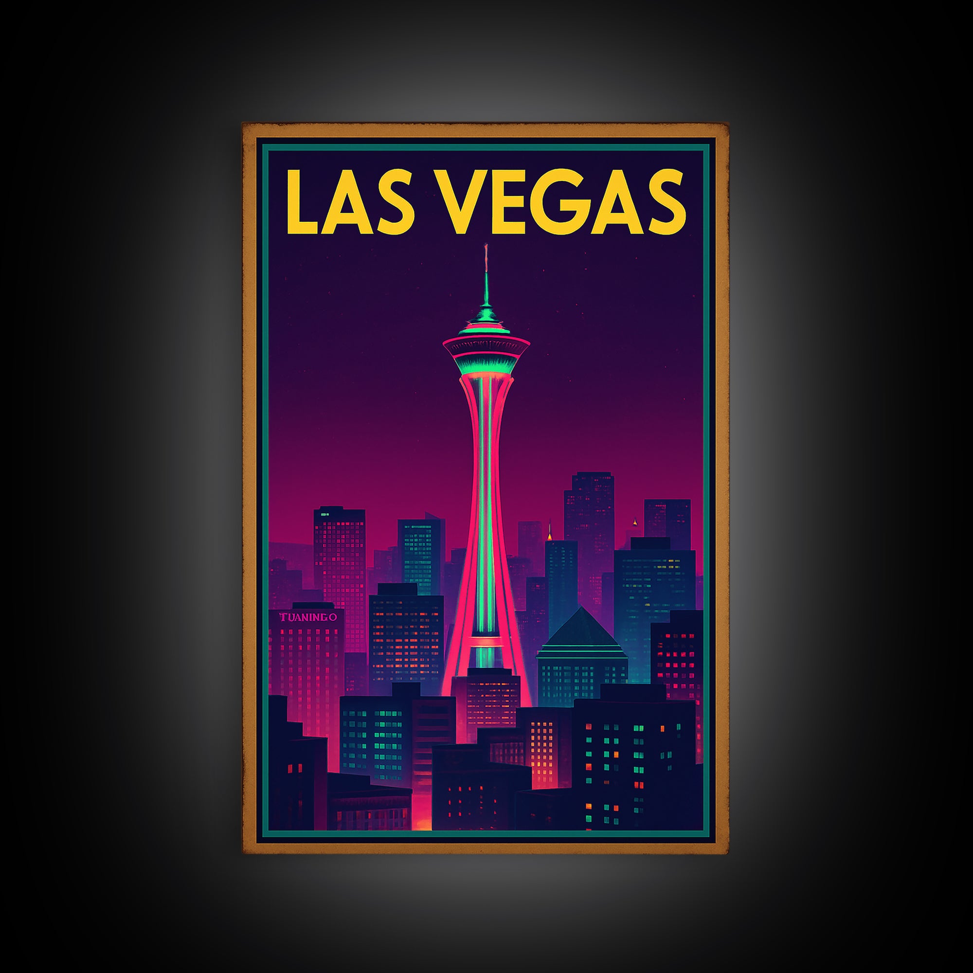 Las Vegas Travel Poster, Canvas Print, Retro Neon Travel Art, Las Vegas Wall Art, City Illustration, Eclectic Wall Decor, Home Office Decor