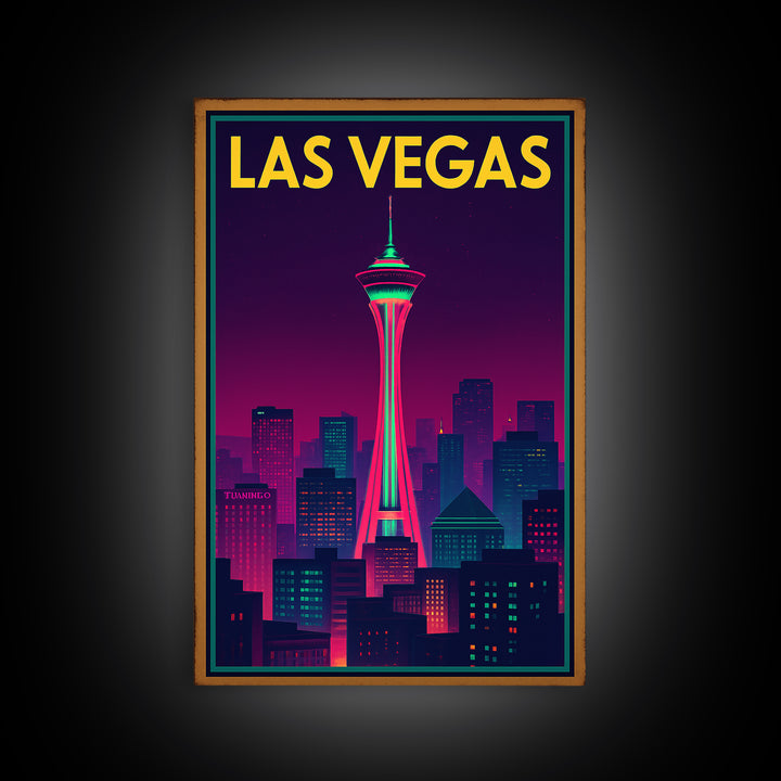 Las Vegas Travel Poster, Canvas Print, Retro Neon Travel Art, Las Vegas Wall Art, City Illustration, Eclectic Wall Decor, Home Office Decor