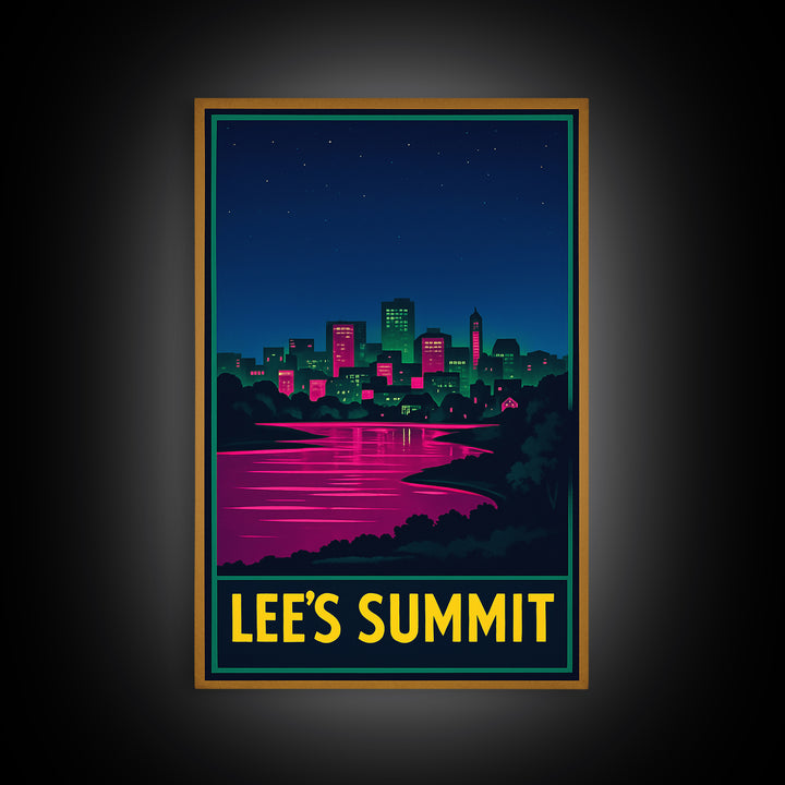 Lee'S Summit Missouri Travel Poster, Canvas Print, Neon Skyline Wall Art, Lee'S Summit Travel Art, Vintage City Art, Travel Art Print