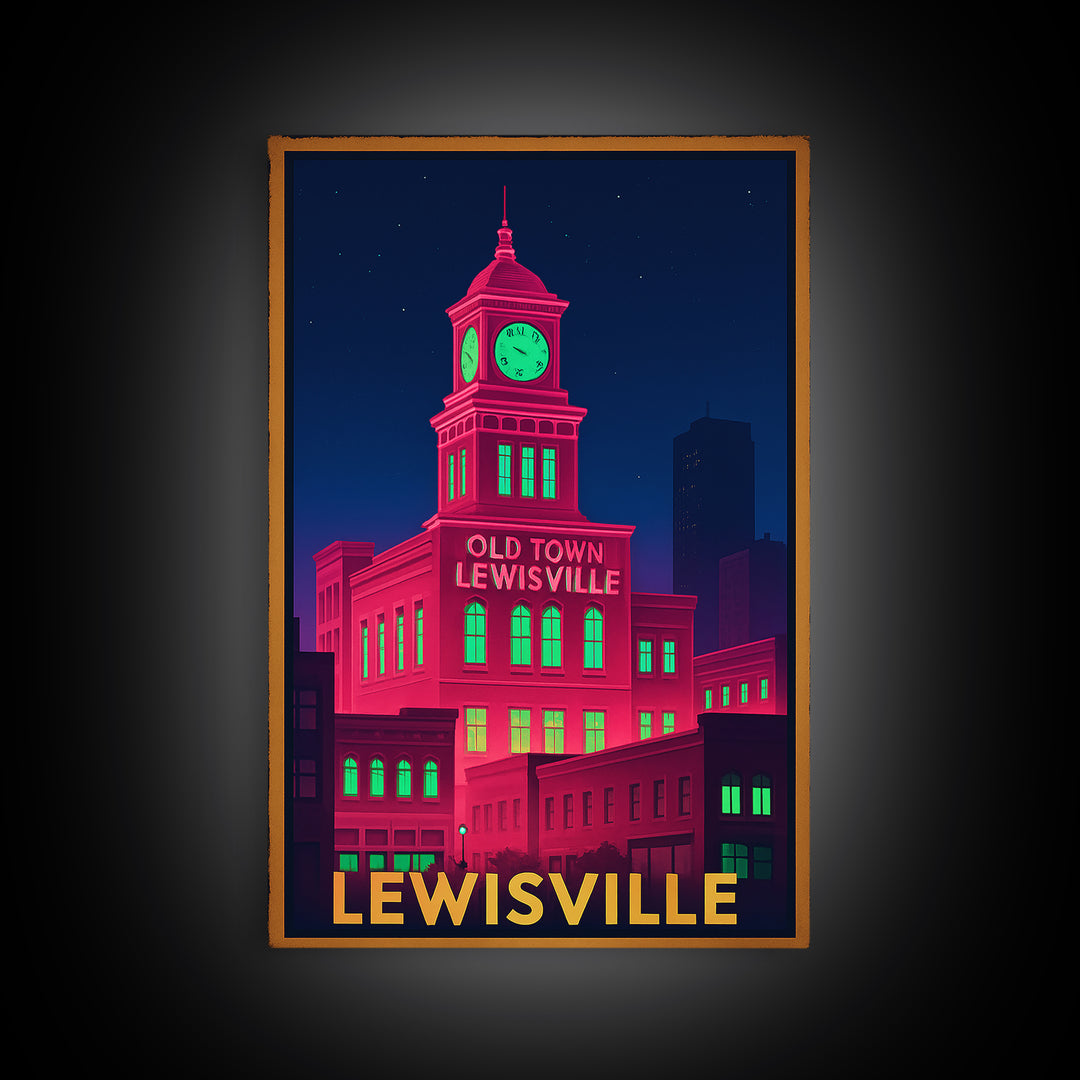 Lewisville Texas Travel Poster, Canvas Print, Cyberpunk Style City Art, Lewisville Travel Art, Modern Wall Decor, Eclectic Wall Decor