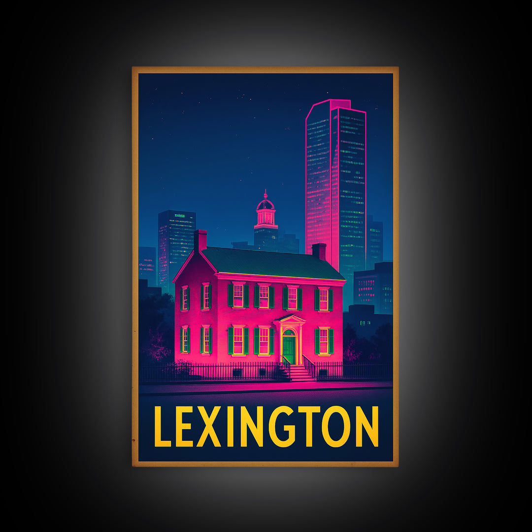 Lexington Kentucky Travel Poster, Framed Canvas Print, Electric Night Poster Art, Lexington Wall Art, Vintage City Art, Mid Century Wall Art