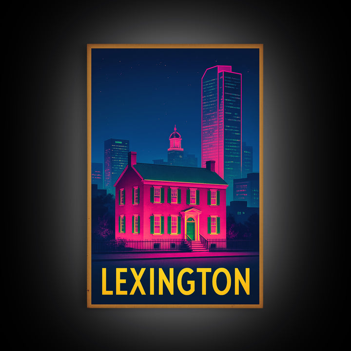 Lexington Kentucky Travel Poster, Framed Canvas Print, Electric Night Poster Art, Lexington Wall Art, Vintage City Art, Mid Century Wall Art