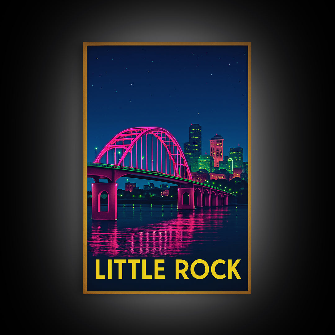 Little Rock Arkansas Travel Poster, Canvas Print, Neon Cityscape Wall Art, Little Rock Wall Art, Travel Prints, Vintage City Art, Poster Art