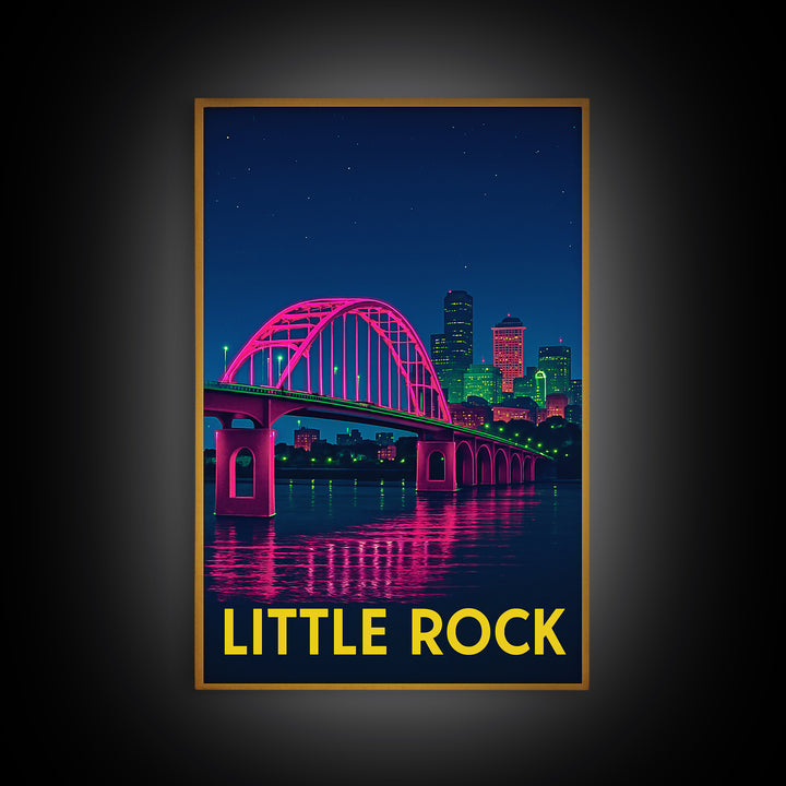 Little Rock Arkansas Travel Poster, Canvas Print, Neon Cityscape Wall Art, Little Rock Wall Art, Travel Prints, Vintage City Art, Poster Art