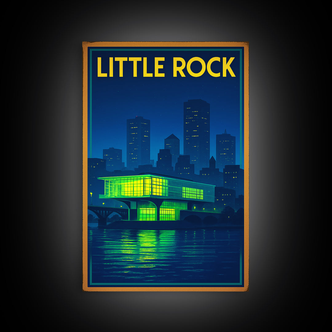 Little Rock Travel Poster, Canvas Print, Retro Neon Travel Art, Little Rock Travel Art, Wanderlust Decor, City Art Print, Gift For Travelers