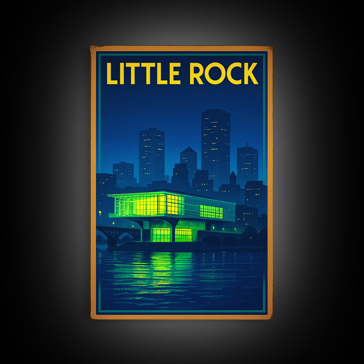 Little Rock Travel Poster, Canvas Print, Retro Neon Travel Art, Little Rock Travel Art, Wanderlust Decor, City Art Print, Gift For Travelers