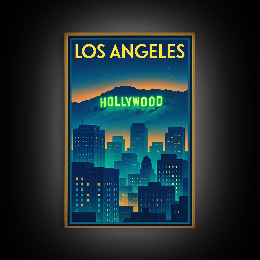 Los Angeles California Travel Poster, Canvas Print, Cyberpunk Style City Art, Los Angeles Travel Art, Retro Travel Print, Wall Decor