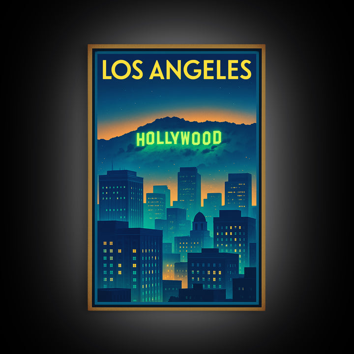 Los Angeles California Travel Poster, Canvas Print, Cyberpunk Style City Art, Los Angeles Travel Art, Retro Travel Print, Wall Decor
