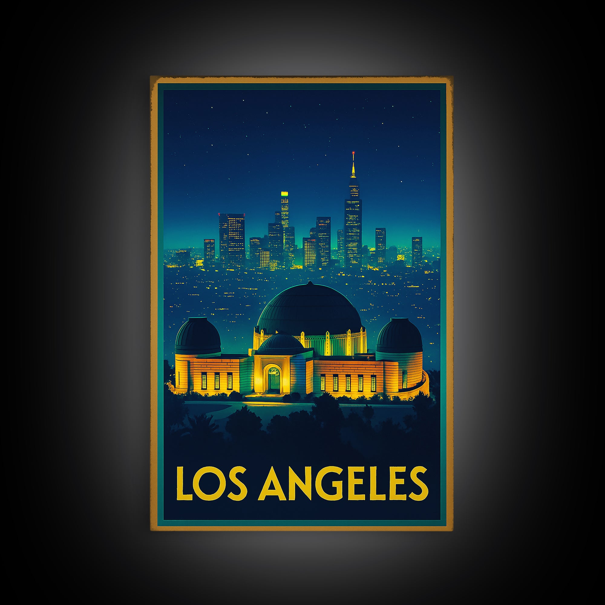 Los Angeles Travel Poster, Framed Canvas Print, Cyberpunk Style City Art, Los Angeles Wall Art, Travel Poster Art, Vintage City Poster