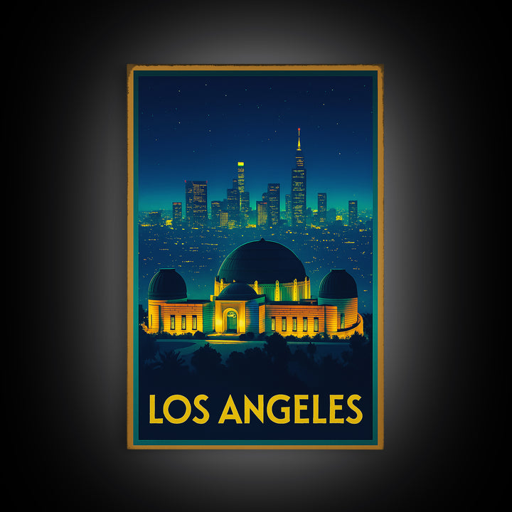 Los Angeles Travel Poster, Framed Canvas Print, Cyberpunk Style City Art, Los Angeles Wall Art, Travel Poster Art, Vintage City Poster