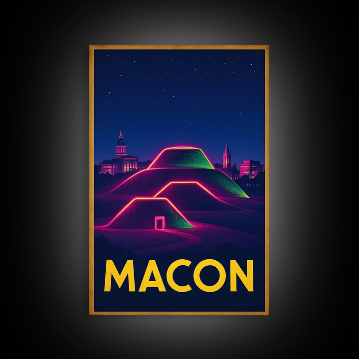 Macon Georgia Travel Poster, Canvas Print, Retro Neon Travel Art, Macon Art Print, Eclectic Wall Decor, Wanderlust Decor, Home Office Decor