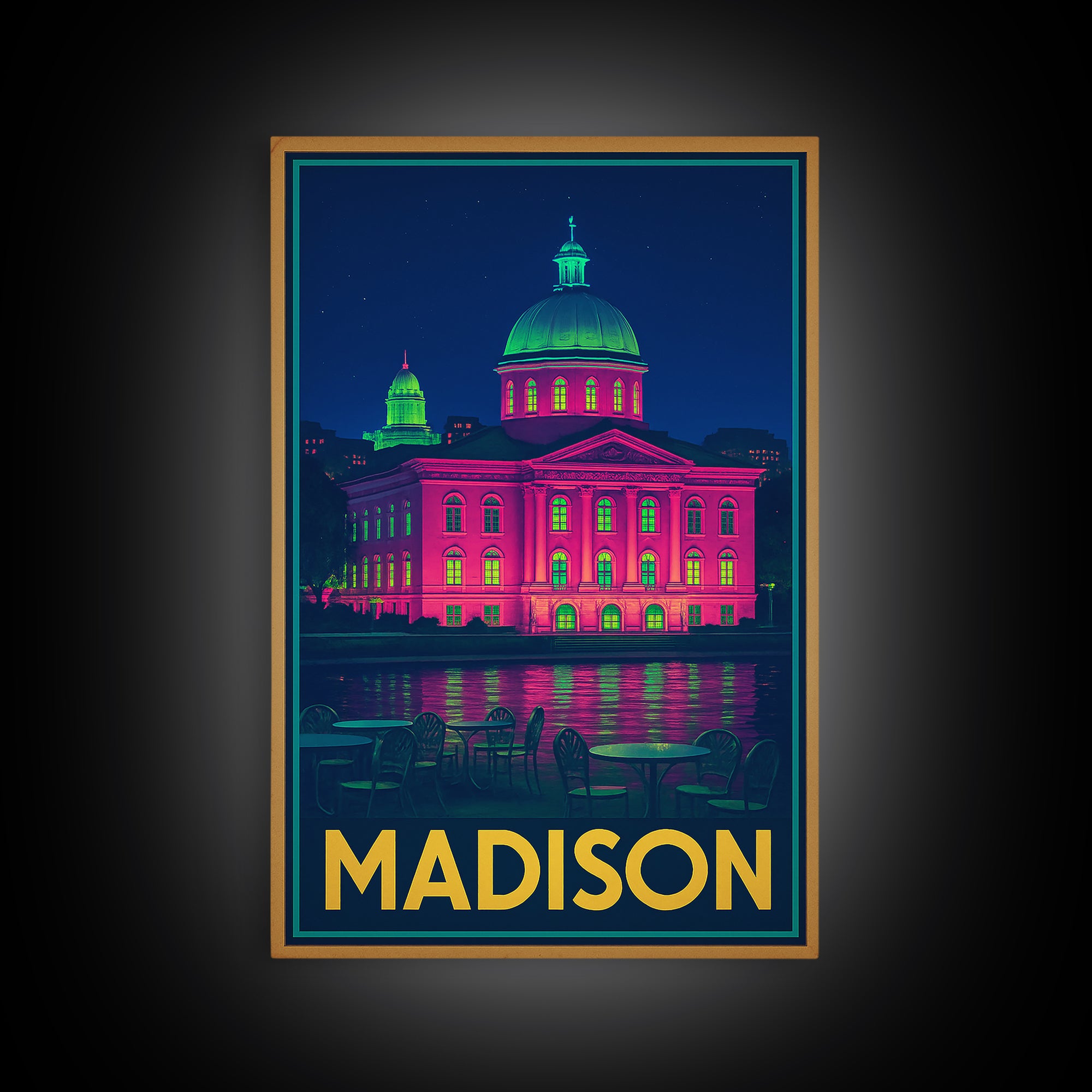 Madison Wisconsin Travel Poster, Canvas Print, Cyberpunk Style City Art, Madison City Art, City Illustration, Wall Art, Modern Wall Decor