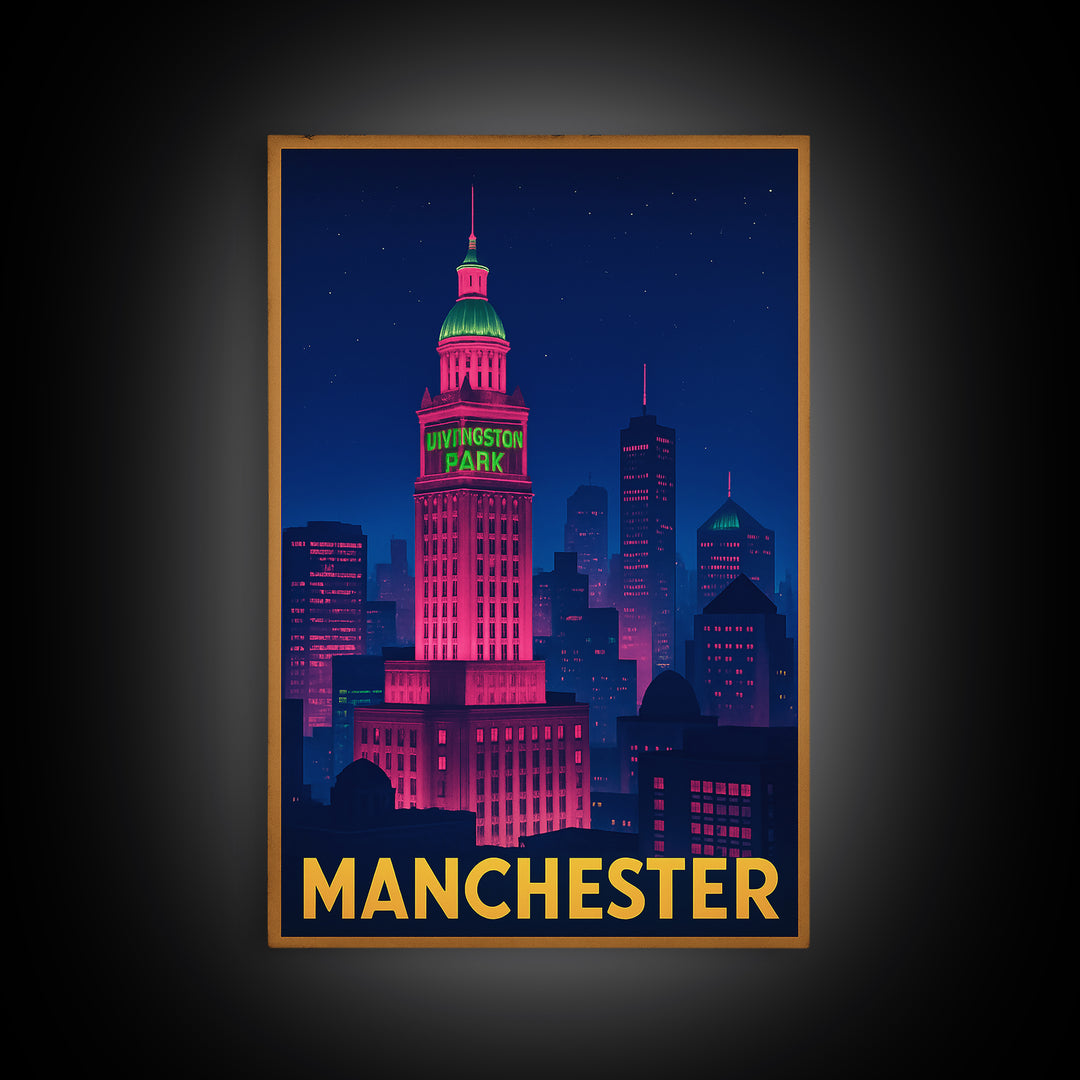 Manchester New Hampshire Travel Poster, Canvas Print, Neon Skyline Art Wall Art, Manchester Art Print, Travel Wall Art, City Travel Prints