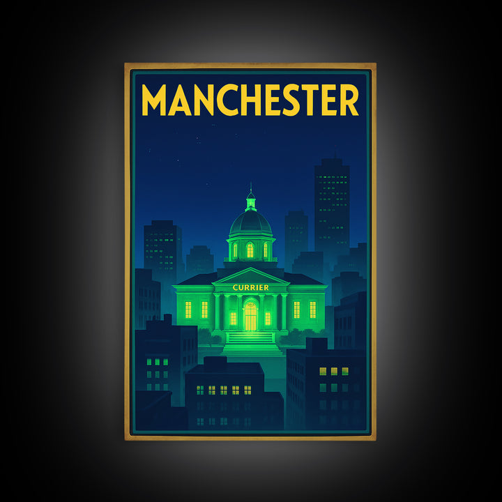 Manchester Travel Poster, Canvas Print, Neon Cityscape Wall Art, Manchester Art Print, Eclectic Wall Decor, Home Office Decor, Design 2