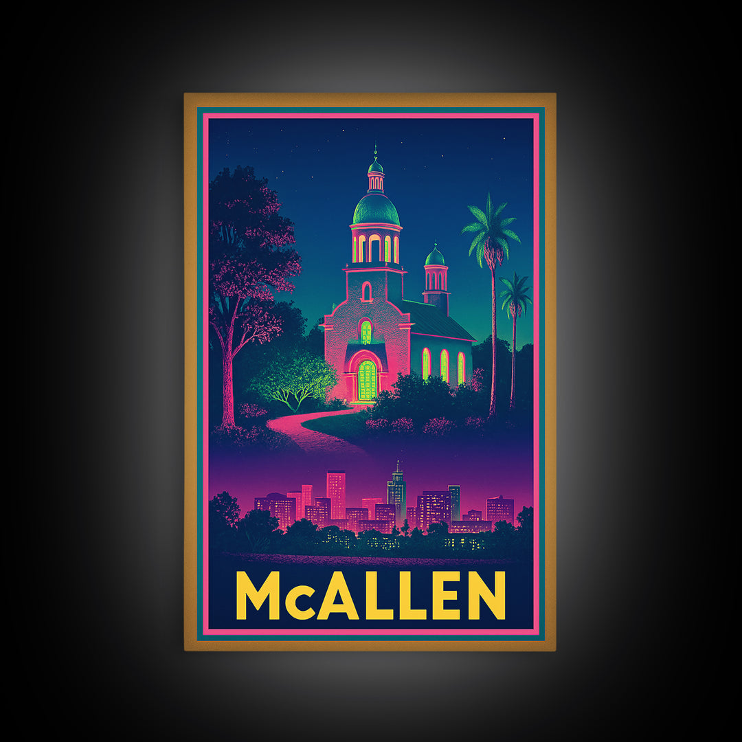 Mcallen Texas Travel Poster, Canvas Print, Cyberpunk Style City Art, Mcallen City Art, Vintage Travel Art, City Illustration, Fine Art Print
