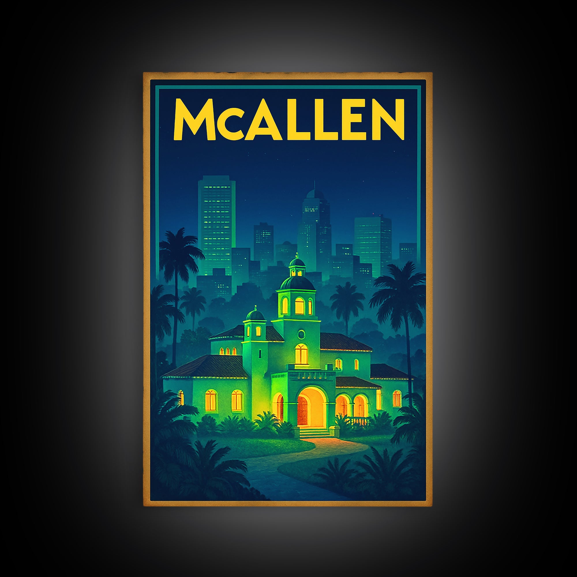 Mcallen Travel Poster, Canvas Print, Electric Night Poster Art, Mcallen Art Print, Eclectic Wall Decor, Living Room Wall Art, Home Decor