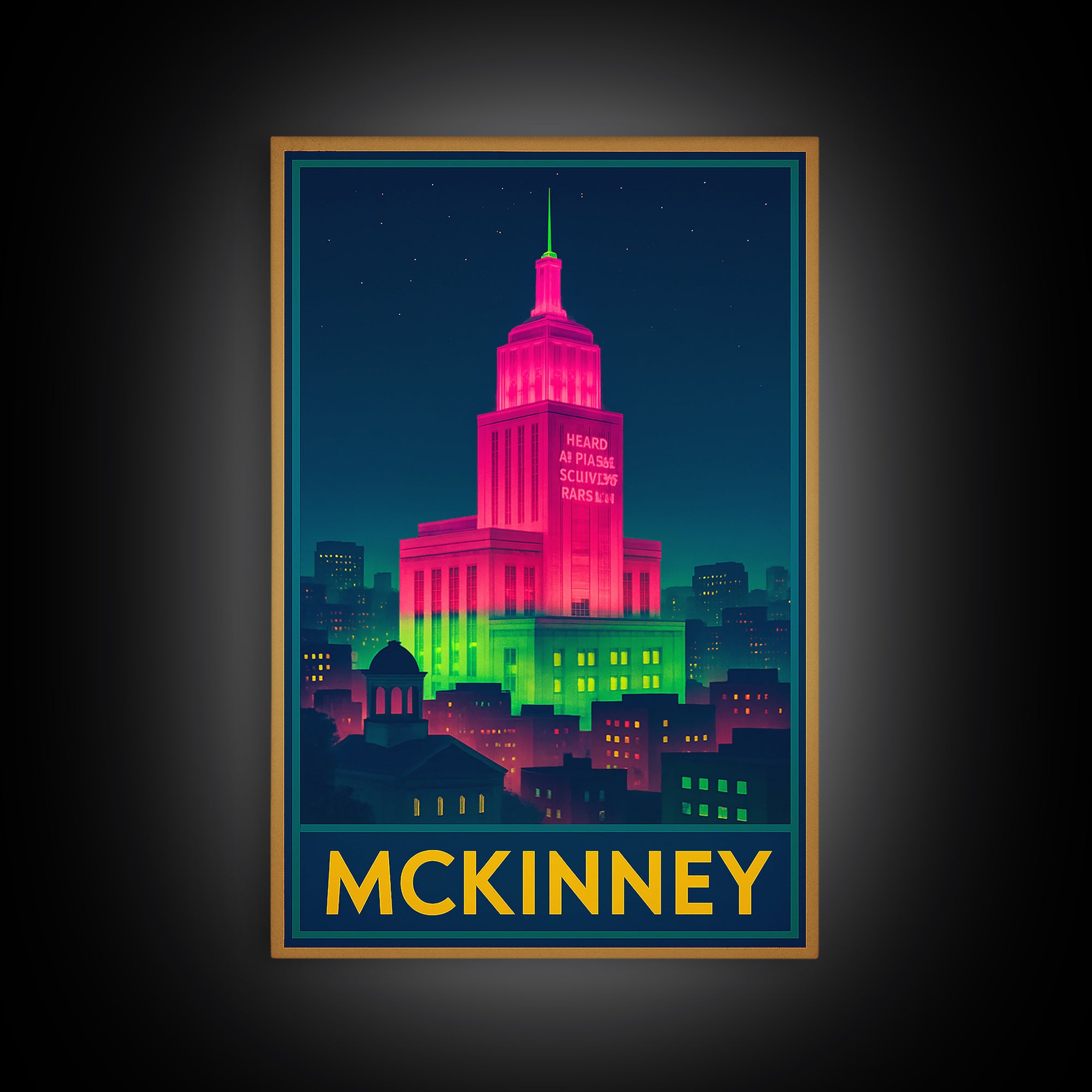 Mckinney Texas Travel Poster, Canvas Print, Cyberpunk Style City Art, Mckinney Art Print, Office Decor, Eclectic Wall Decor, Fine Art Print