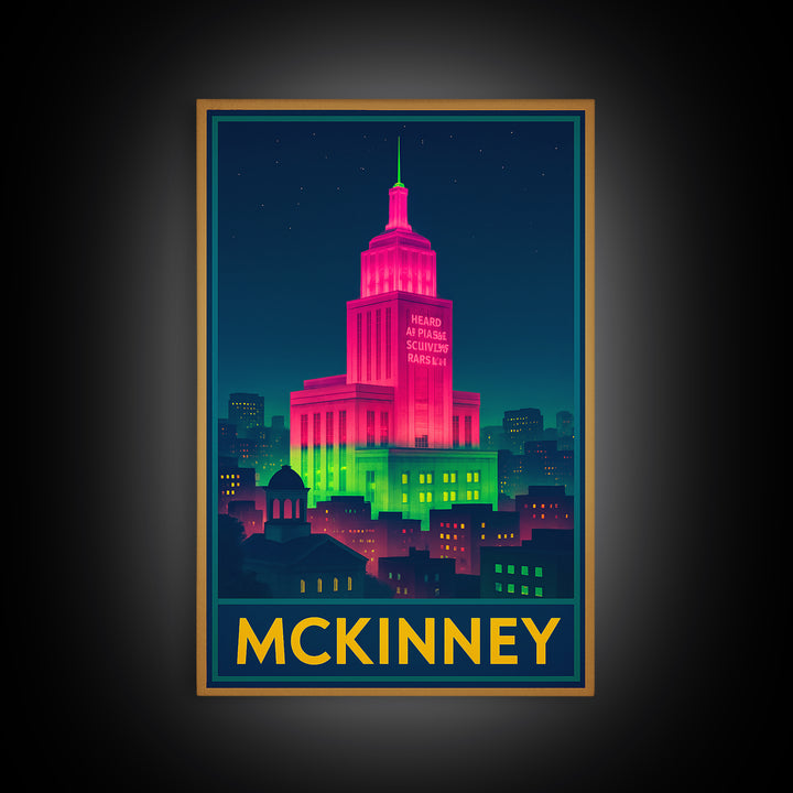 Mckinney Texas Travel Poster, Canvas Print, Cyberpunk Style City Art, Mckinney Art Print, Office Decor, Eclectic Wall Decor, Fine Art Print