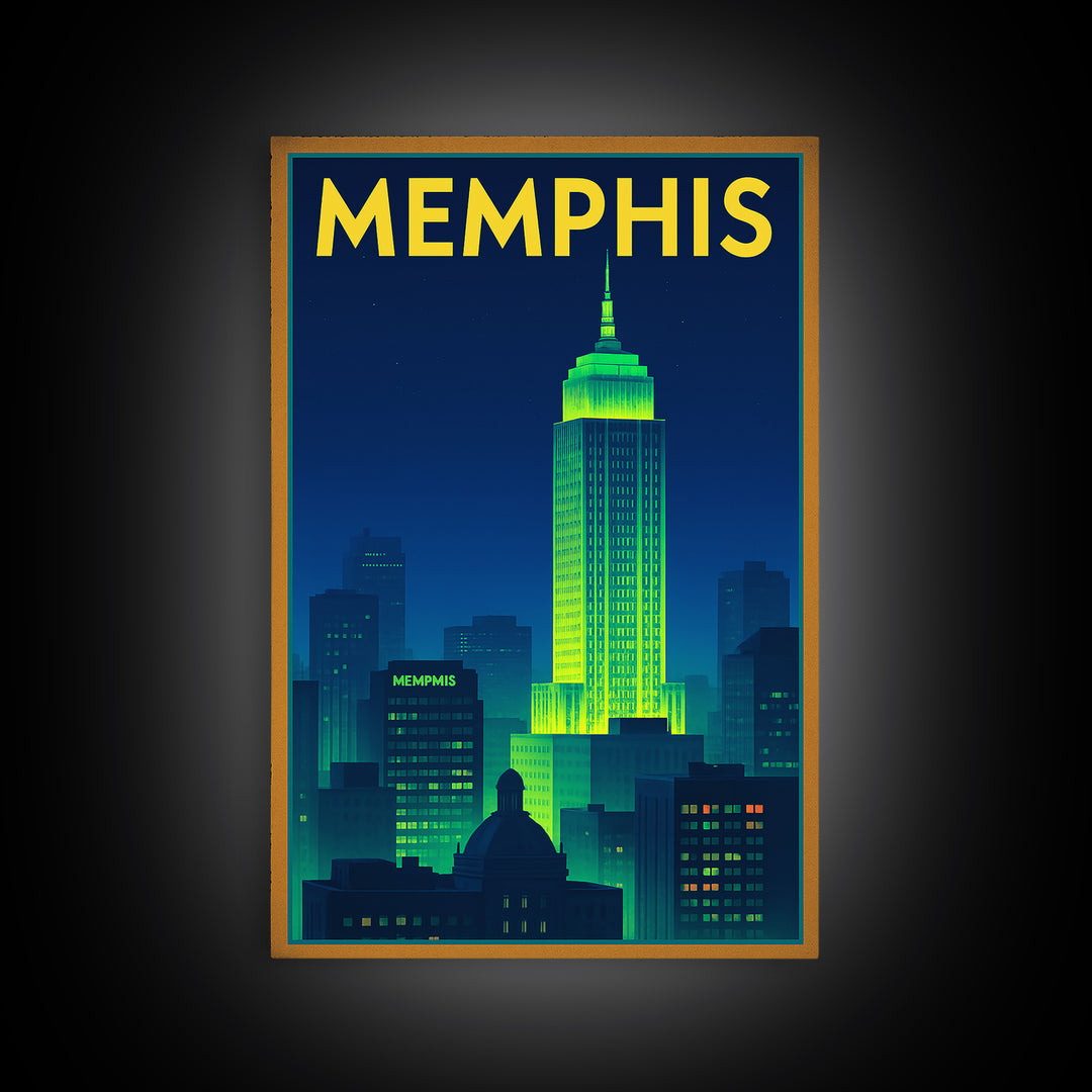 Memphis Travel Poster, Canvas Print, Neon Skyline Wall Art, Memphis Art Print, Retro Travel Print, Vintage Travel Print, Travel Wall Art