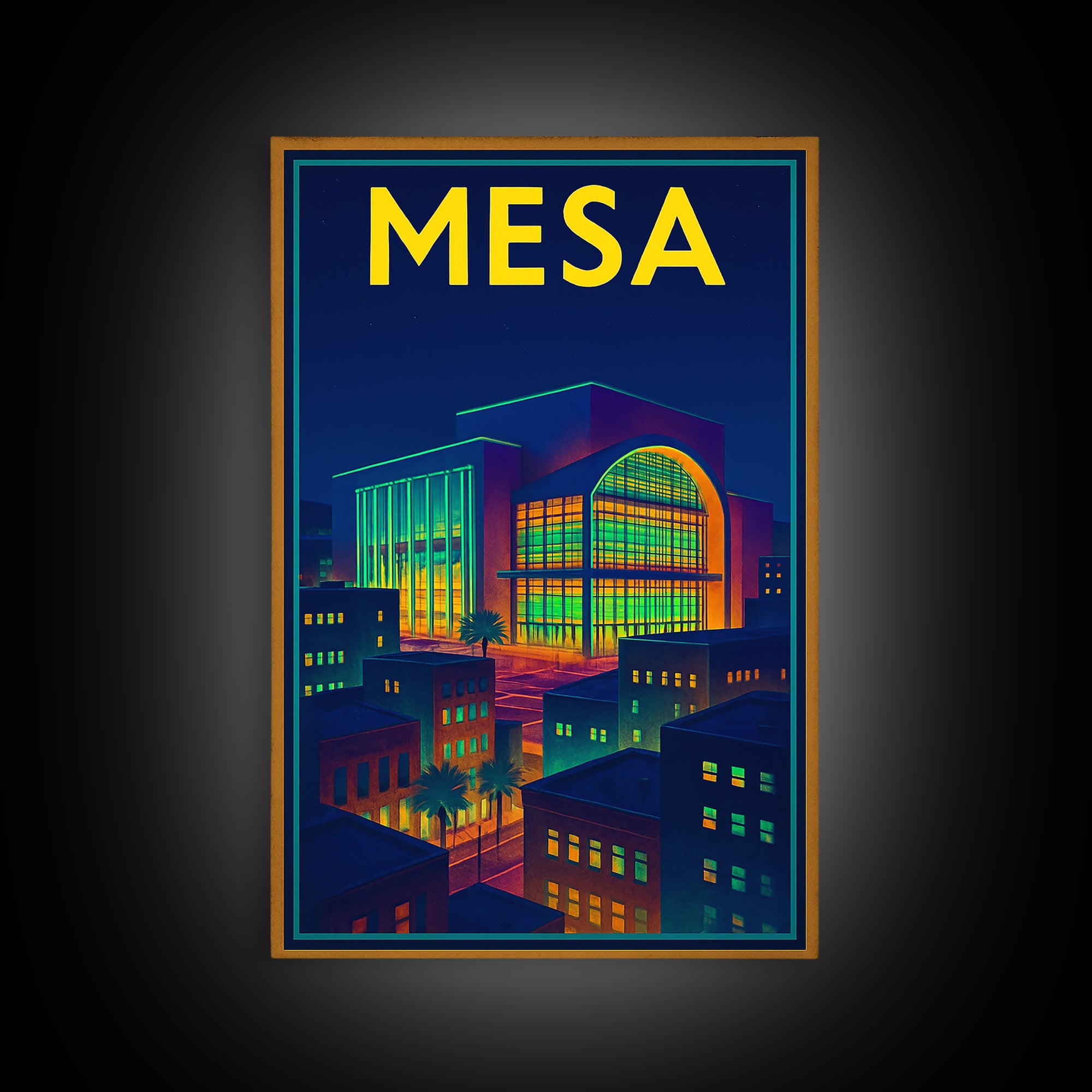 Mesa Travel Poster, Canvas Print, Cyberpunk Style City Art, Mesa Wall Art, Fine Art Print, City Travel Prints, Living Room Wall Art