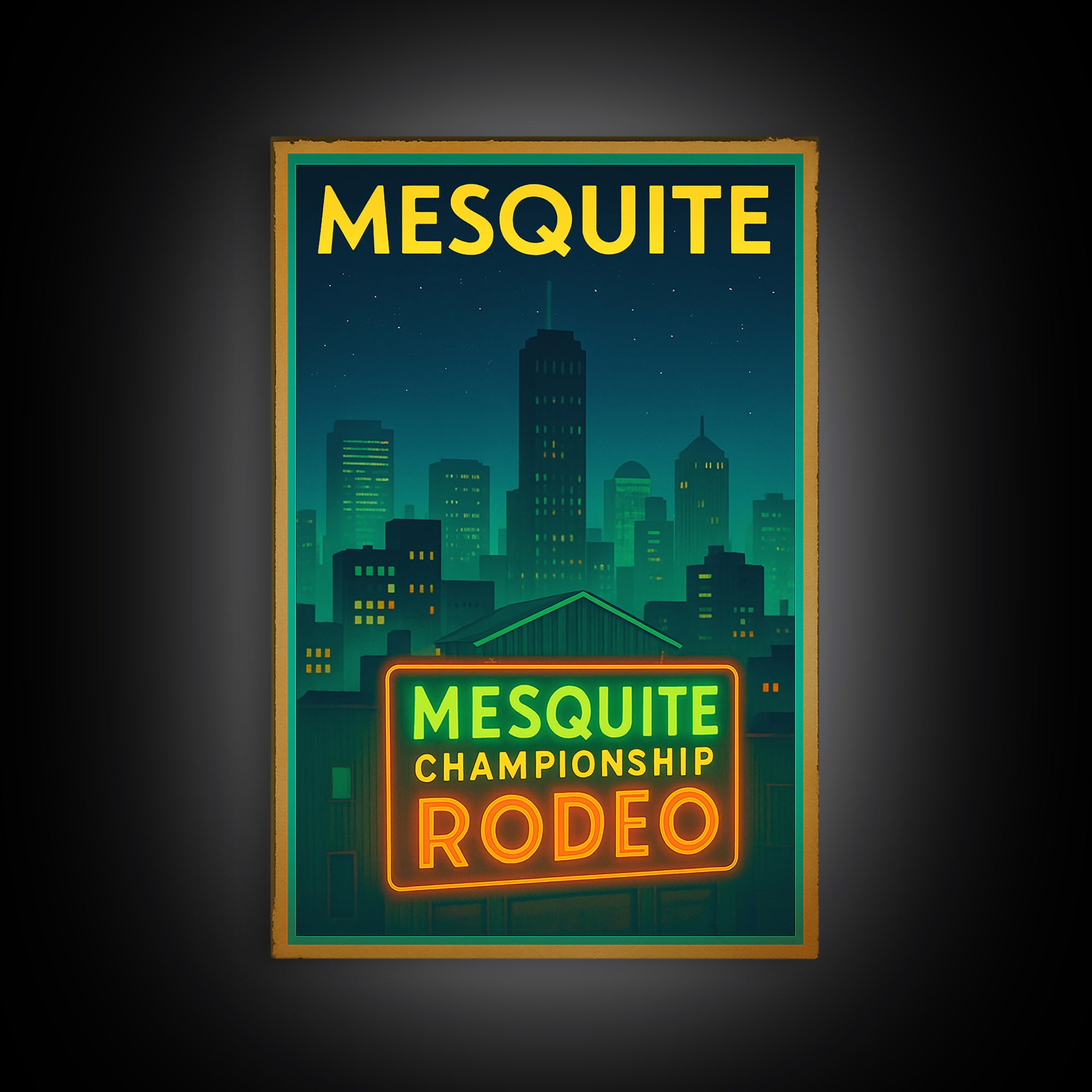Mesquite Travel Poster, Framed Canvas Print, Electric Night Poster Art, Mesquite Poster Print, Gift For Travelers, Living Room Wall Art
