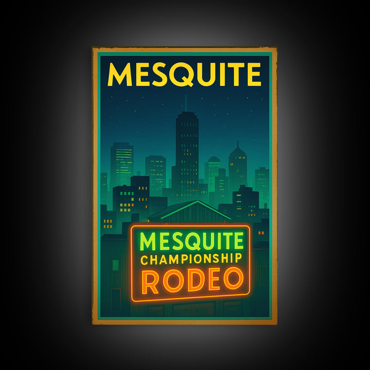 Mesquite Travel Poster, Framed Canvas Print, Electric Night Poster Art, Mesquite Poster Print, Gift For Travelers, Living Room Wall Art