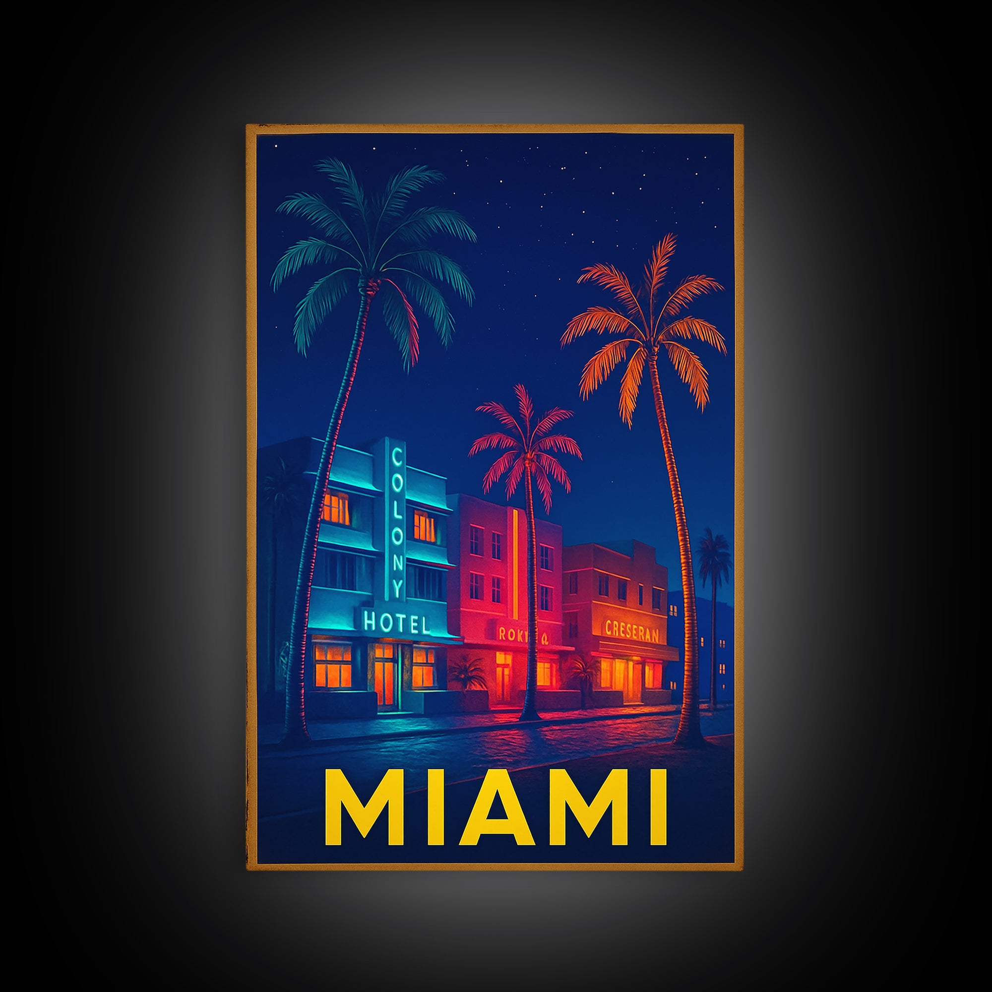 Miami Florida Travel Poster, Canvas Print, Cyberpunk Style City Art, Miami Art Print, Wanderlust Decor, City Illustration, Travel Wall Art