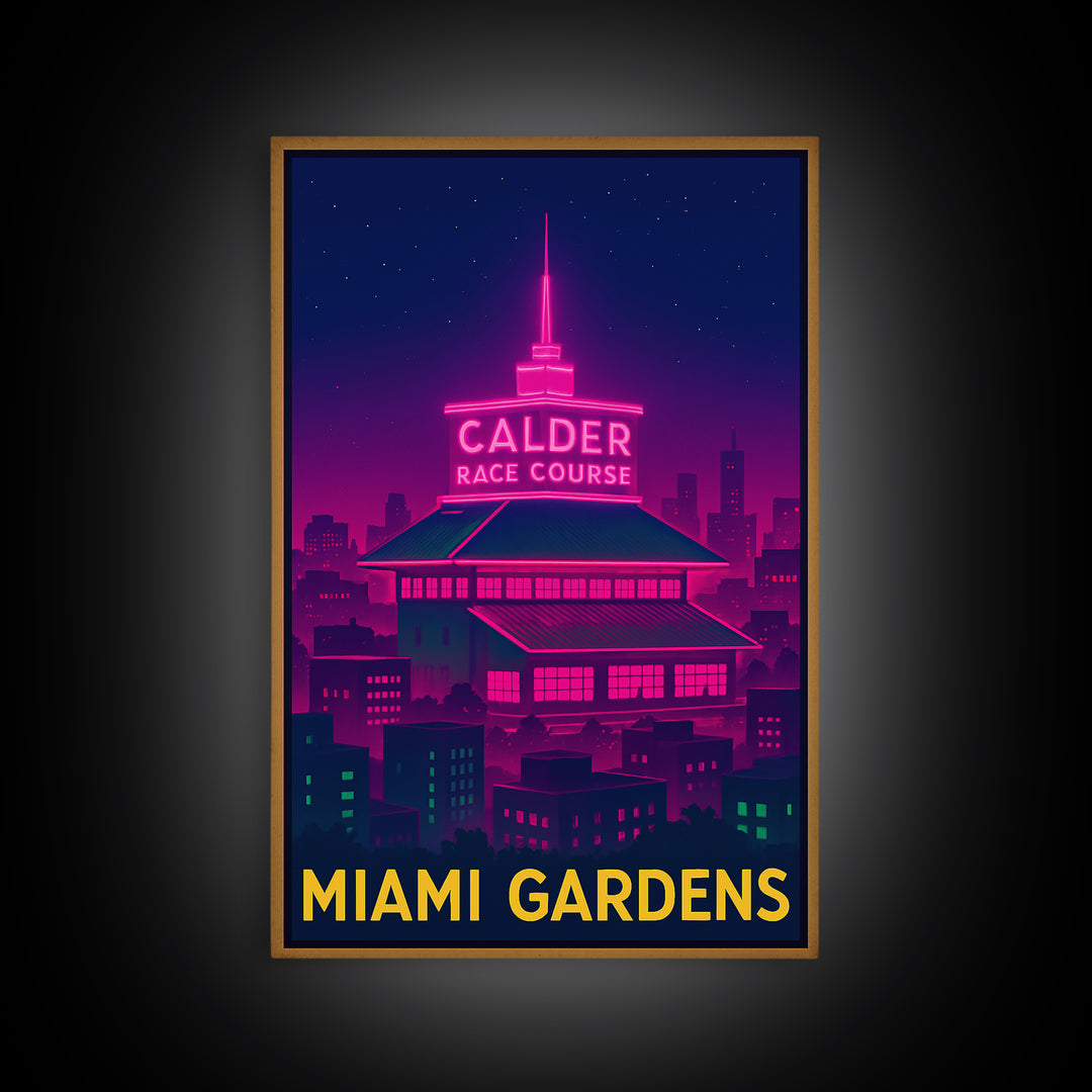 Miami Gardens Florida Travel Poster, Canvas Print, Electric Night Poster Art, Miami Gardens City Art, Home Office Decor, Retro Travel Print