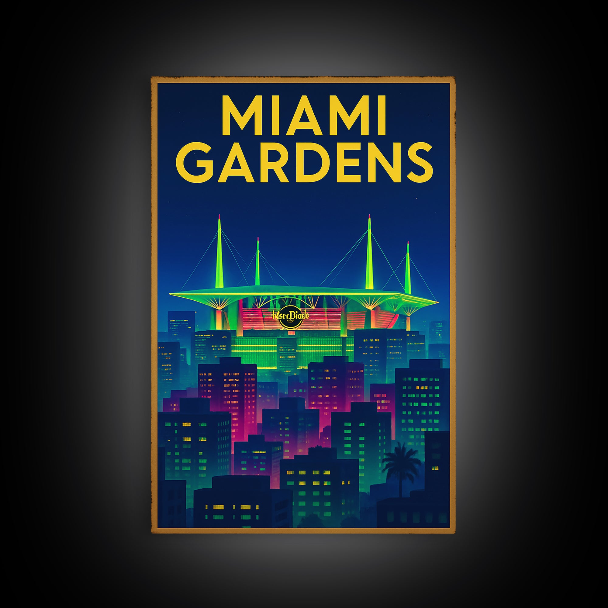 Miami Gardens Travel Poster, Canvas Print, Electric Night Poster Art, Miami Gardens Wall Art, Mid Century Wall Art, Vintage Travel Art