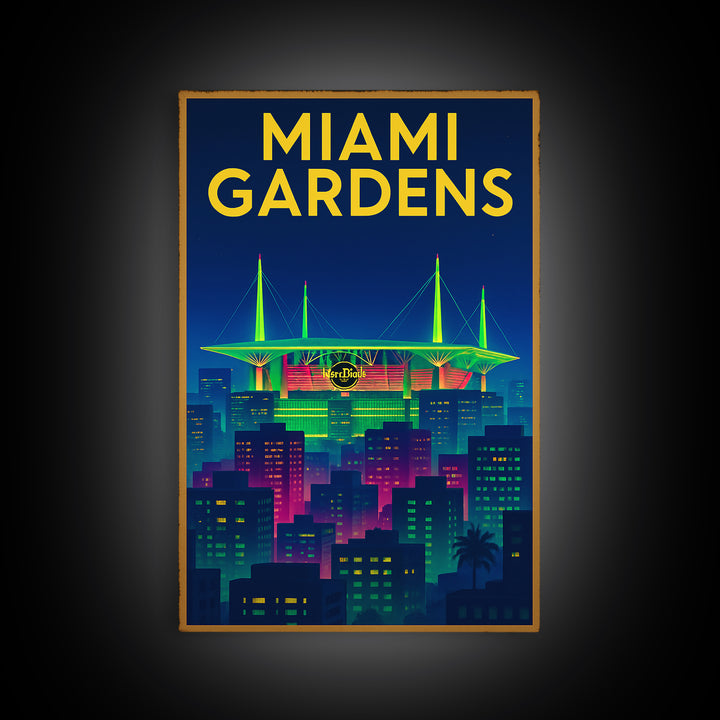 Miami Gardens Travel Poster, Canvas Print, Electric Night Poster Art, Miami Gardens Wall Art, Mid Century Wall Art, Vintage Travel Art