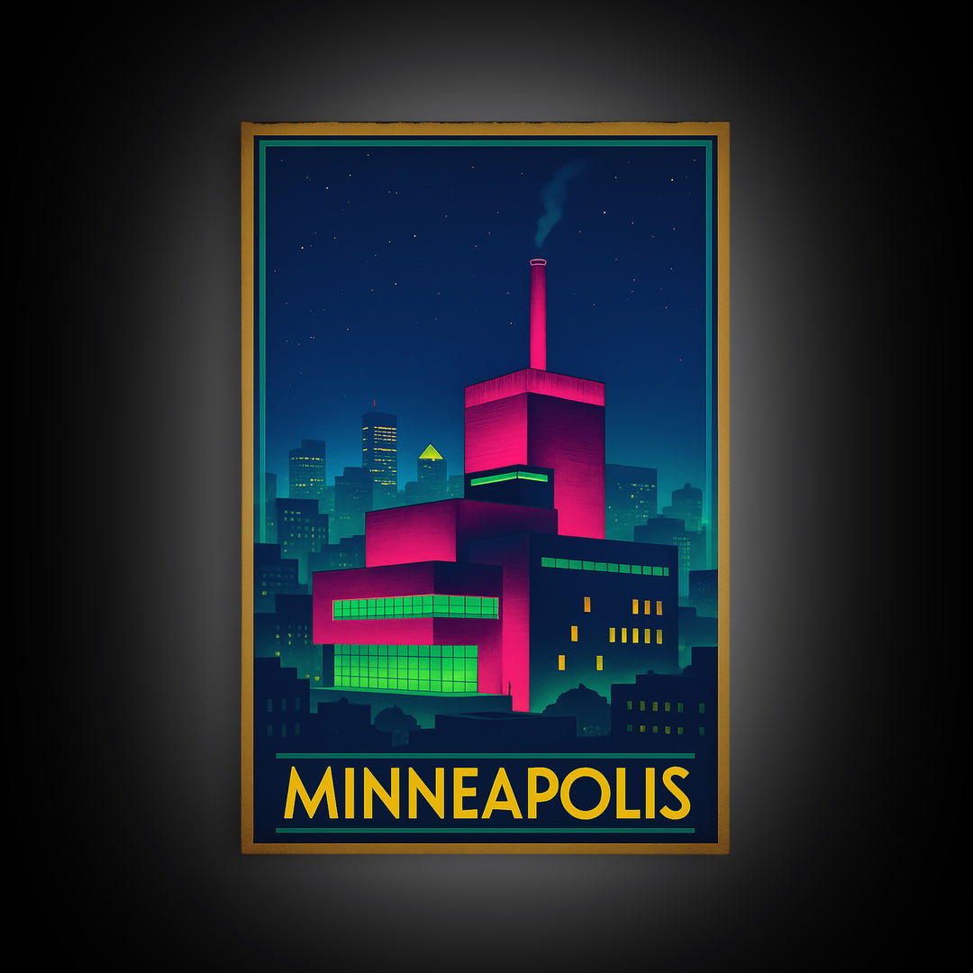 Minneapolis Minnesota Travel Poster, Canvas Print, Cyberpunk Style City Art, Minneapolis Travel Art, City Illustration, Travel Art Print