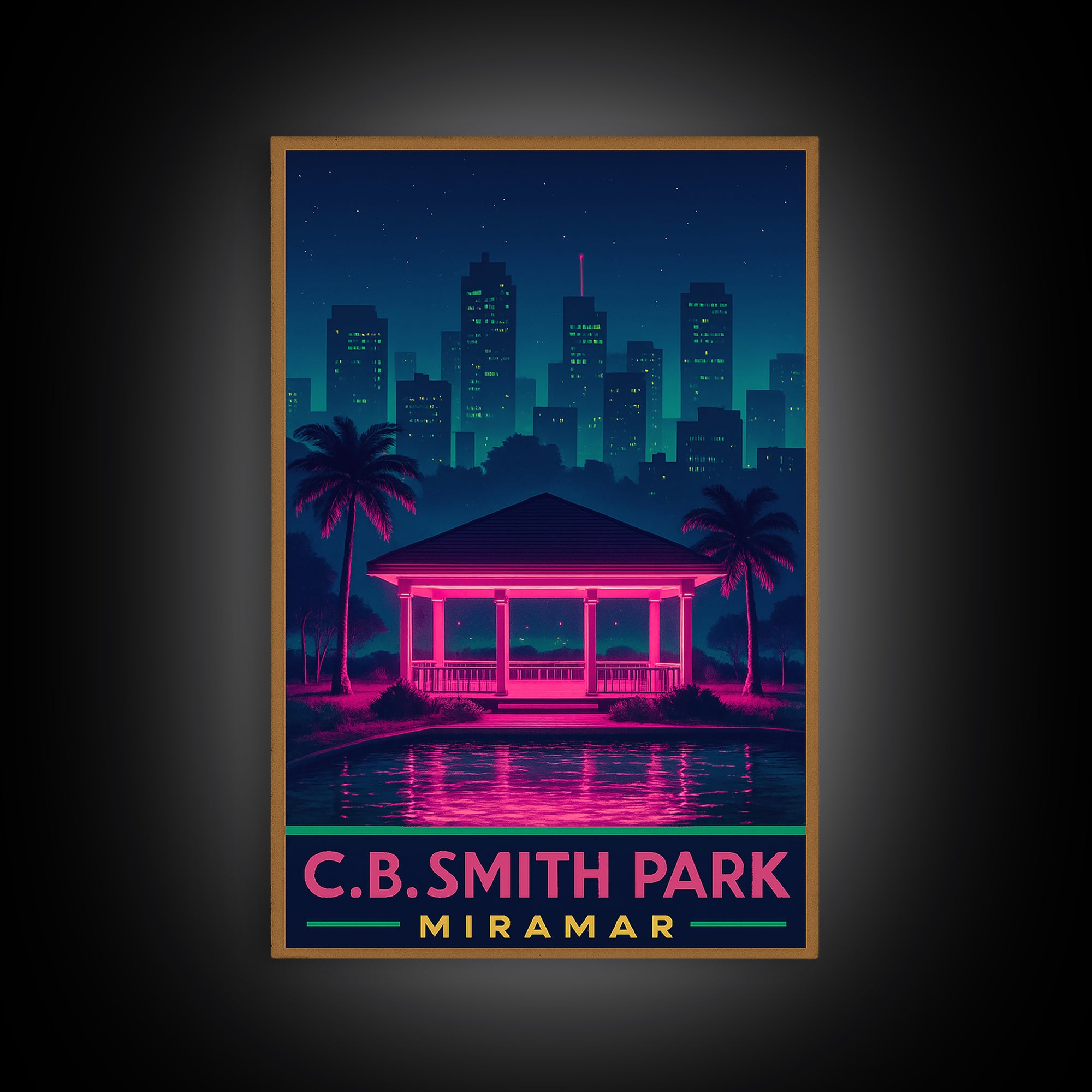 Miramar Florida Travel Poster, Framed Canvas Print, Retro Neon Travel Art, Miramar Poster Print, City Travel Prints, Mid Century Wall Art