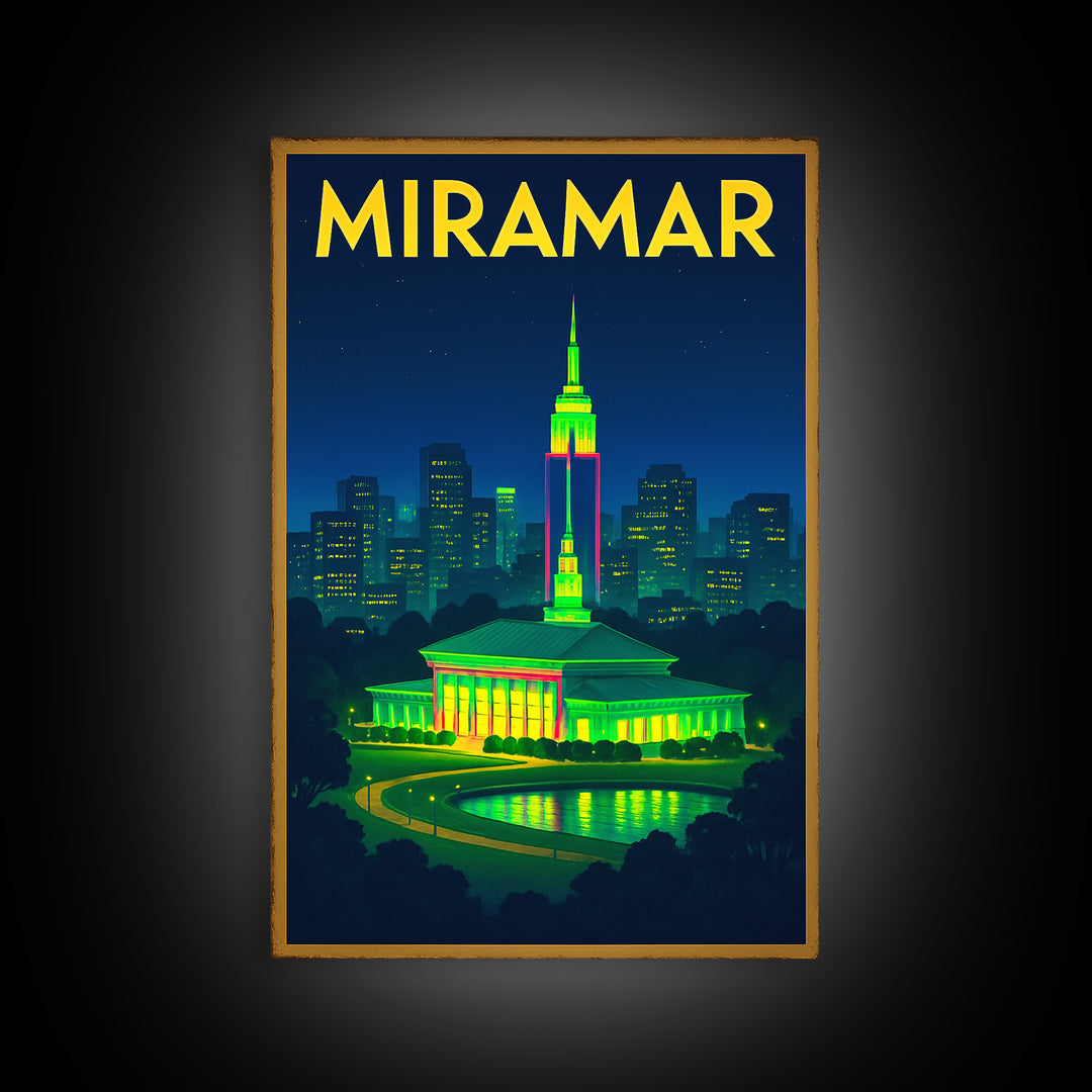 Miramar Travel Poster, Canvas Print, Neon Urban Skyline Wall Art, Miramar Wall Art, Travel Poster Set, Travel Art Print, Vintage Print