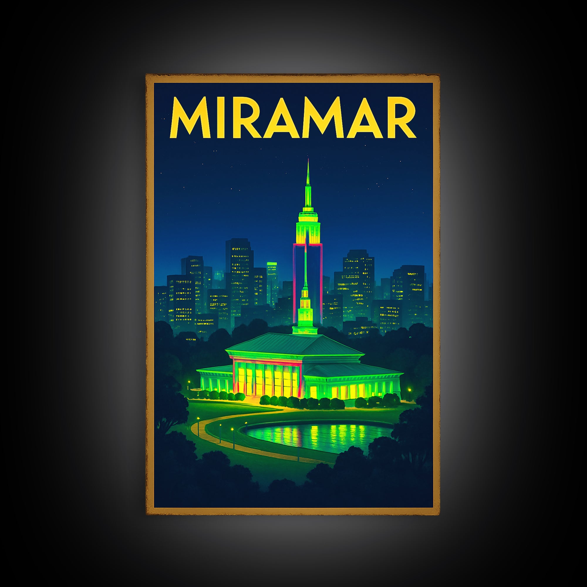 Miramar Travel Poster, Canvas Print, Neon Urban Skyline Wall Art, Miramar Wall Art, Travel Poster Set, Travel Art Print, Vintage Print