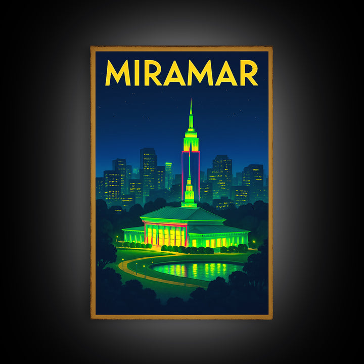 Miramar Travel Poster, Canvas Print, Neon Urban Skyline Wall Art, Miramar Wall Art, Travel Poster Set, Travel Art Print, Vintage Print