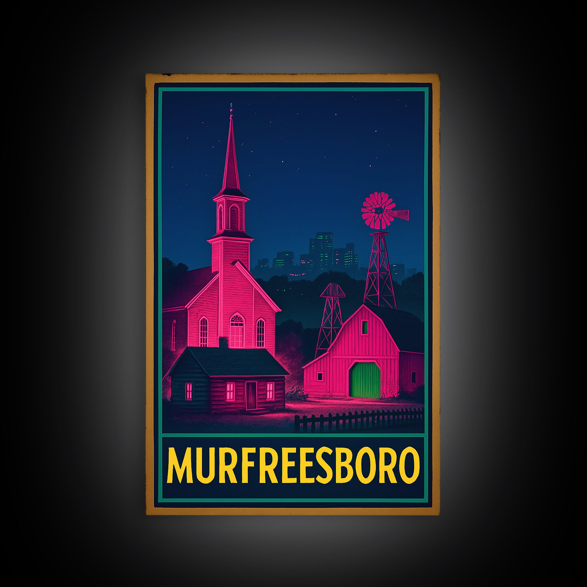 Murfreesboro Tennessee Travel Poster, Canvas Print, Retro Neon Travel Art, Murfreesboro Wall Art, Gift For Travelers, Art Print