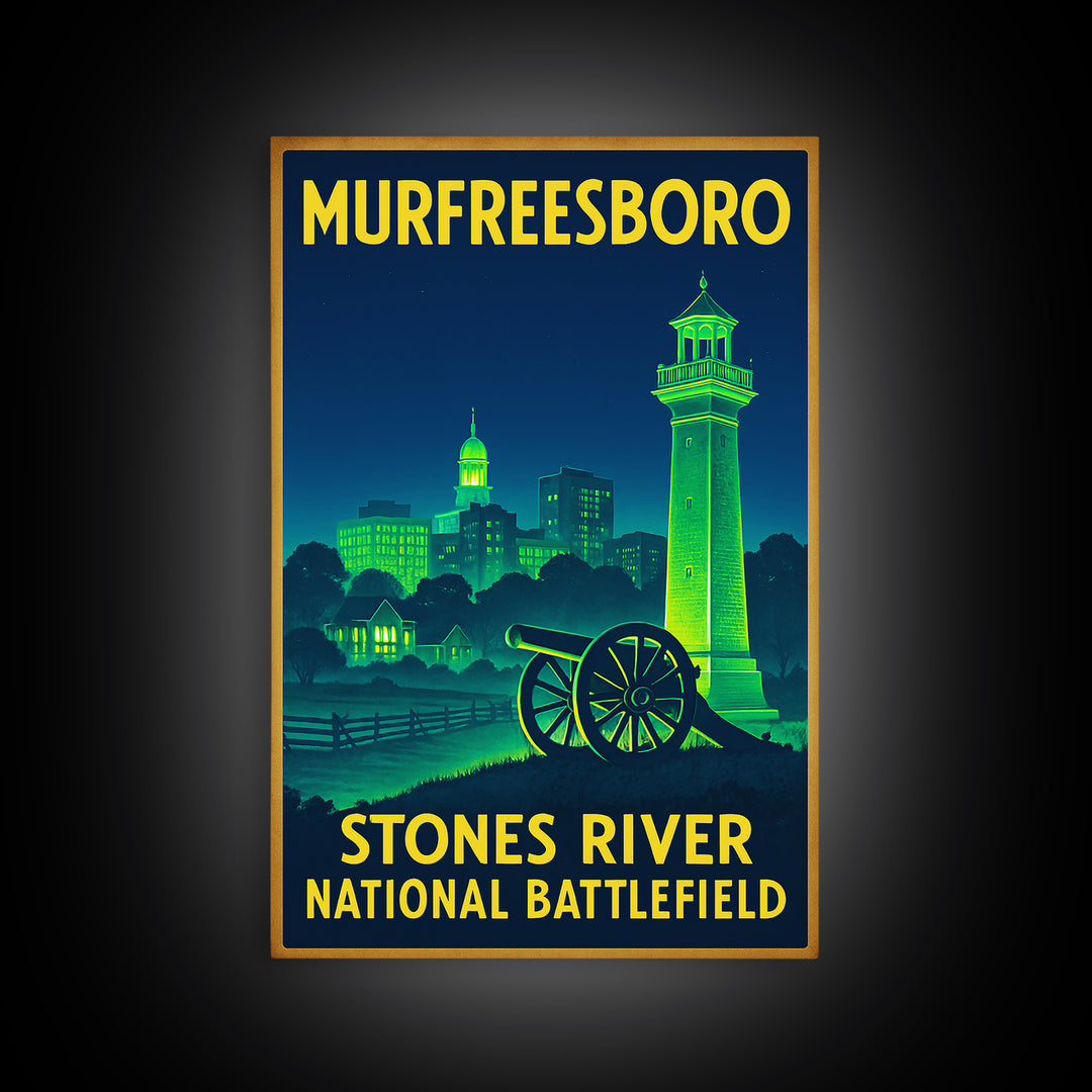 Murfreesboro Travel Poster, Framed Canvas Print, Retro Neon Travel Art, Murfreesboro Travel Art, Travel Art Print, City Illustration