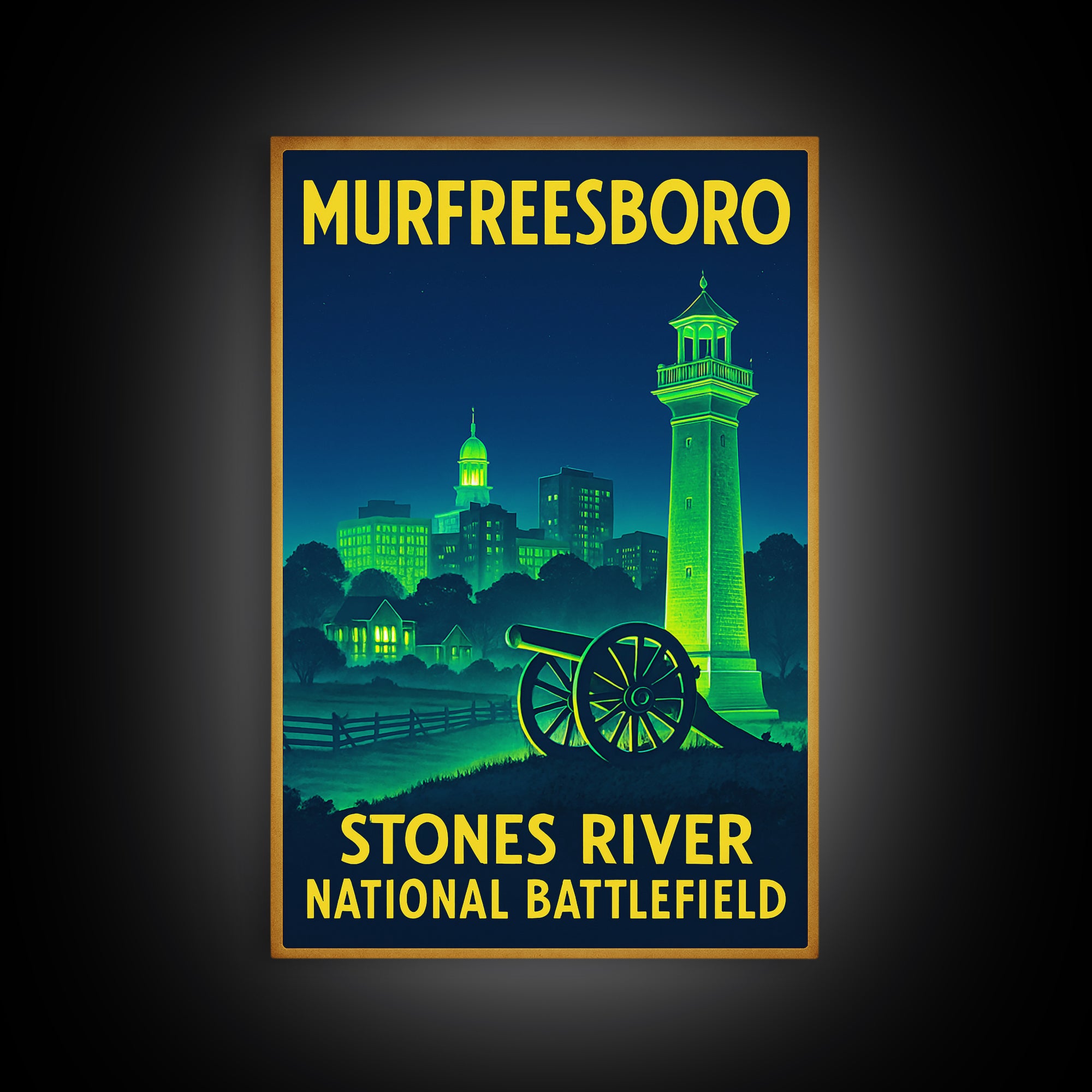 Murfreesboro Travel Poster, Framed Canvas Print, Retro Neon Travel Art, Murfreesboro Travel Art, Travel Art Print, City Illustration