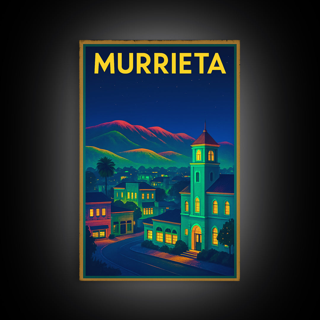 Murrieta Travel Poster, Canvas Print, Retro Neon Travel Art, Murrieta Wall Art, Mid Century Wall Art, Eclectic Wall Decor, Travel Posters