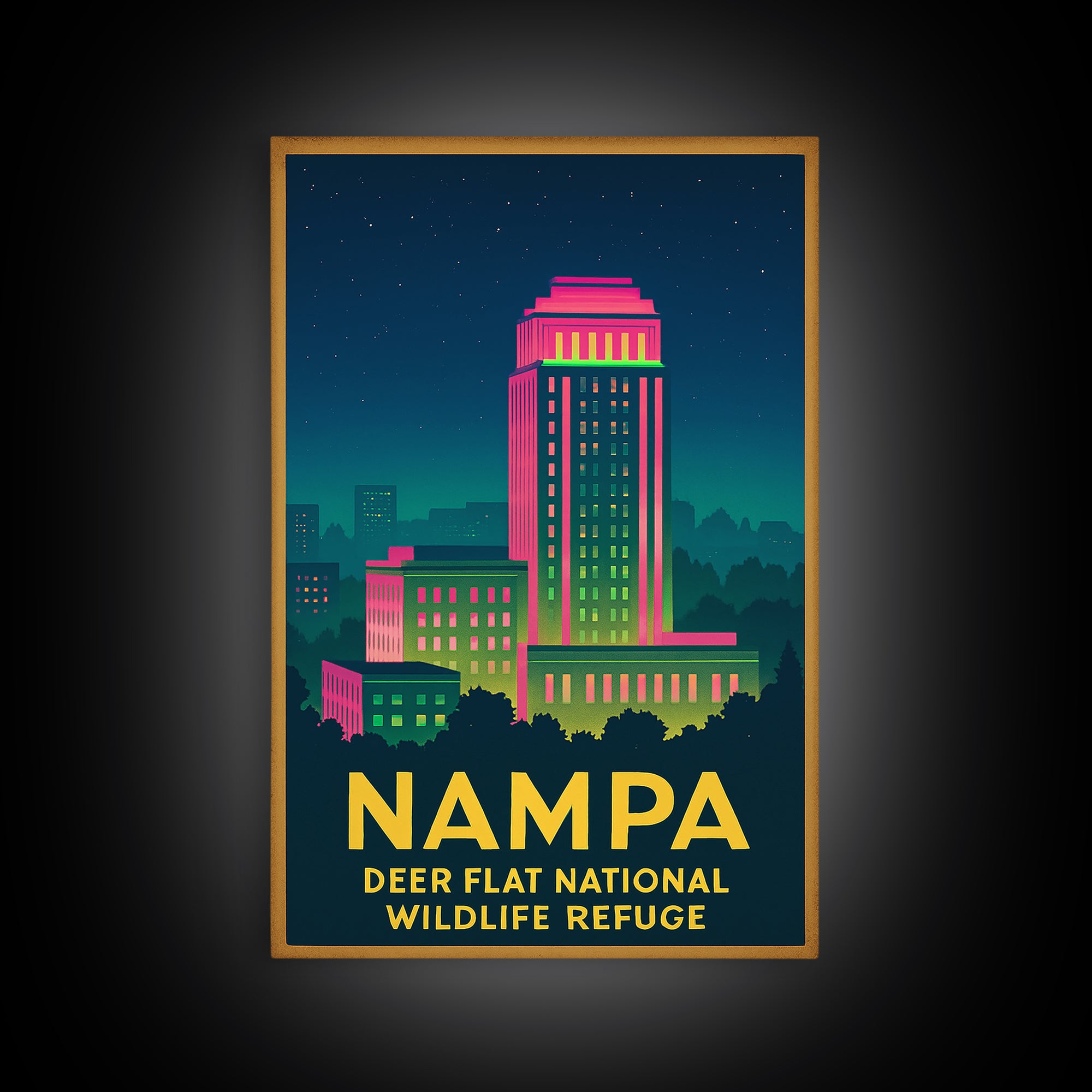 Nampa Idaho Travel Poster, Canvas Print, Retro Neon Travel Art, Nampa Poster Print, Eclectic Wall Decor, Travel Poster Set, City Poster