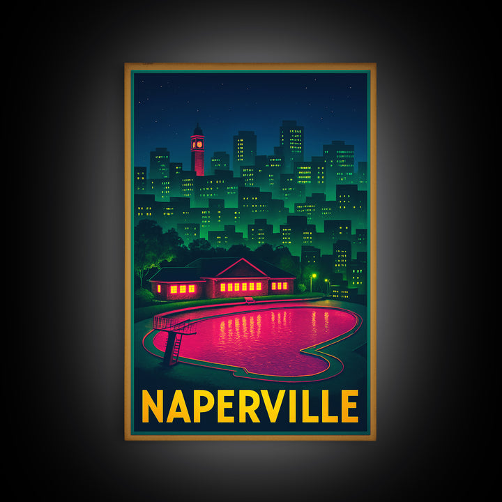 Naperville Travel Poster, Canvas Print, Cyberpunk Style City Art, Naperville Art Print, Living Room Wall Art, Gift For Travelers