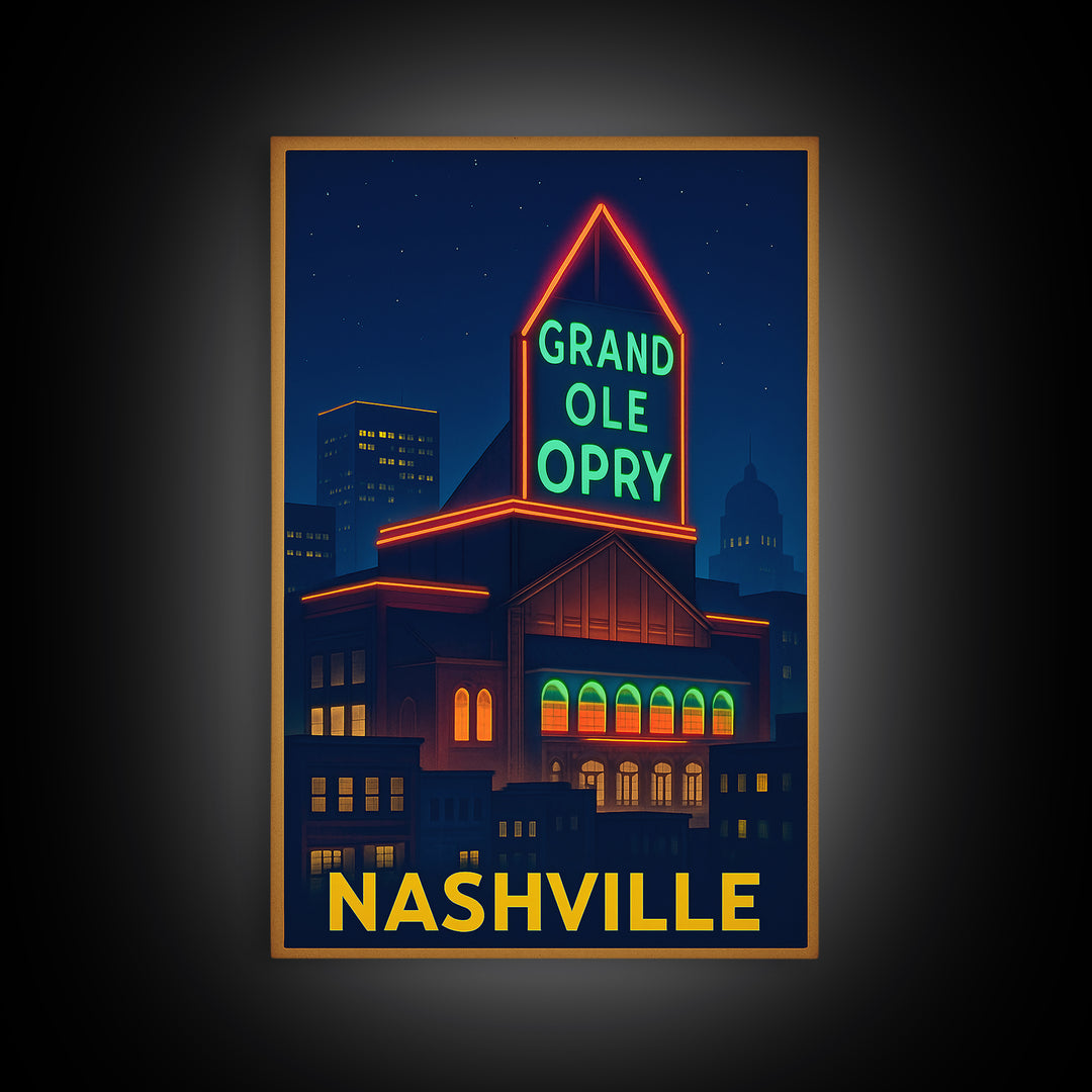Nashville Travel Poster, Canvas Print, Neon Downtown Skyline Wall Art, Nashville Travel Art, City Art Print, Wall Art, Travel Prints